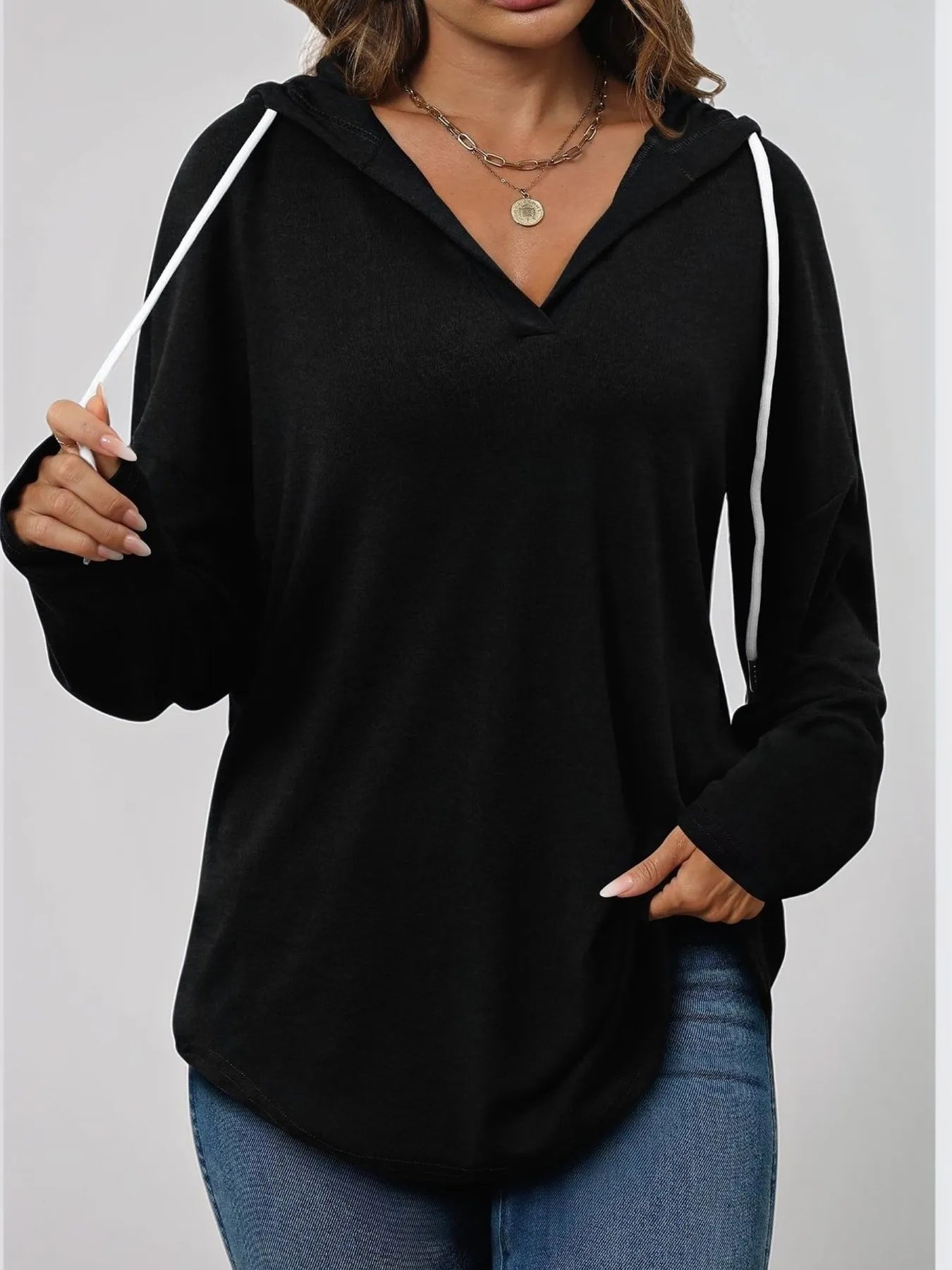 Full Size Drawstring Long Sleeve Hoodie Plus Size - Be Bliss Boutique