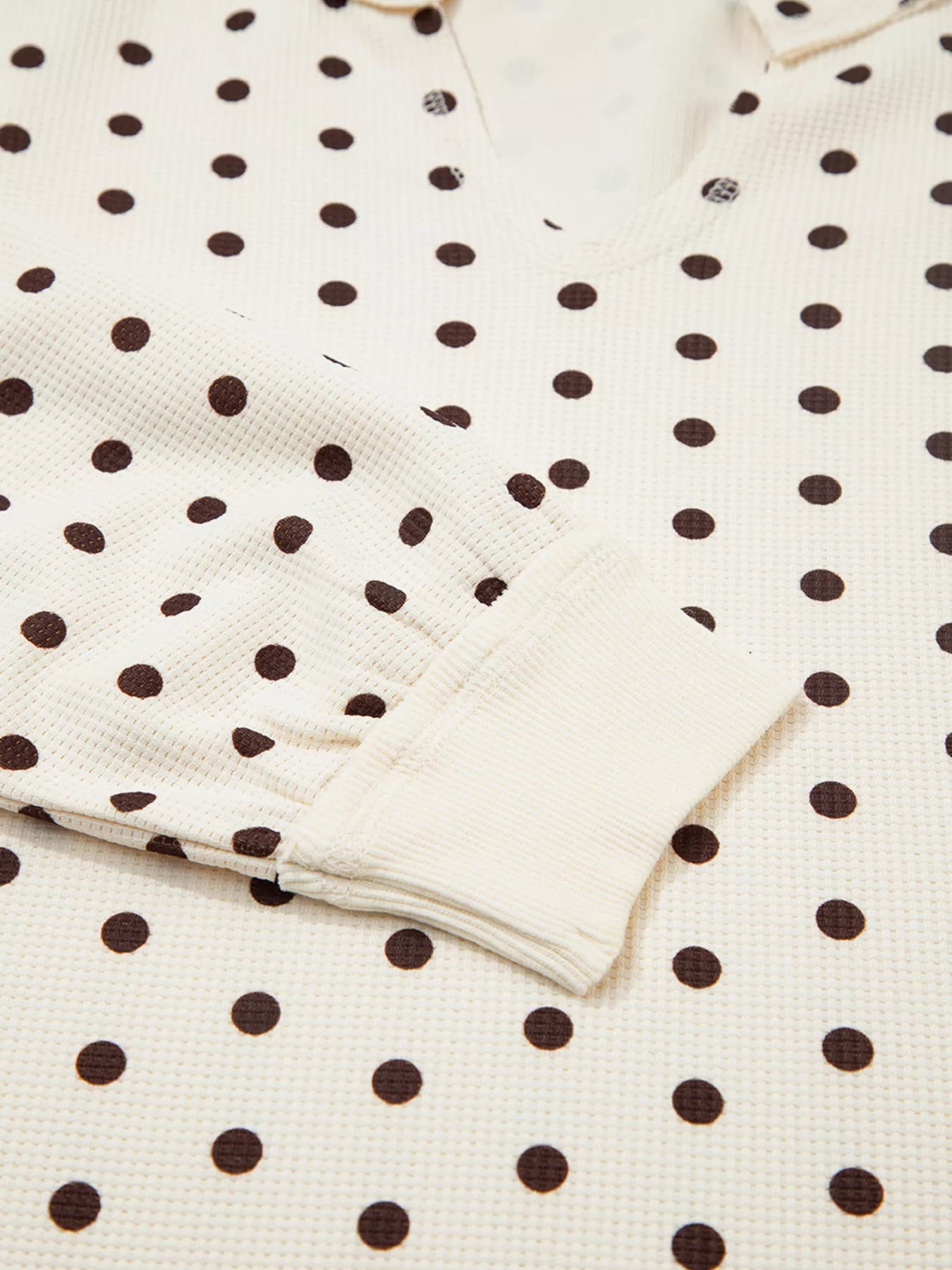 Polka Dot Notched Long Sleeve Top and Drawstring Joggers Lounge Set - Be Bliss Boutique