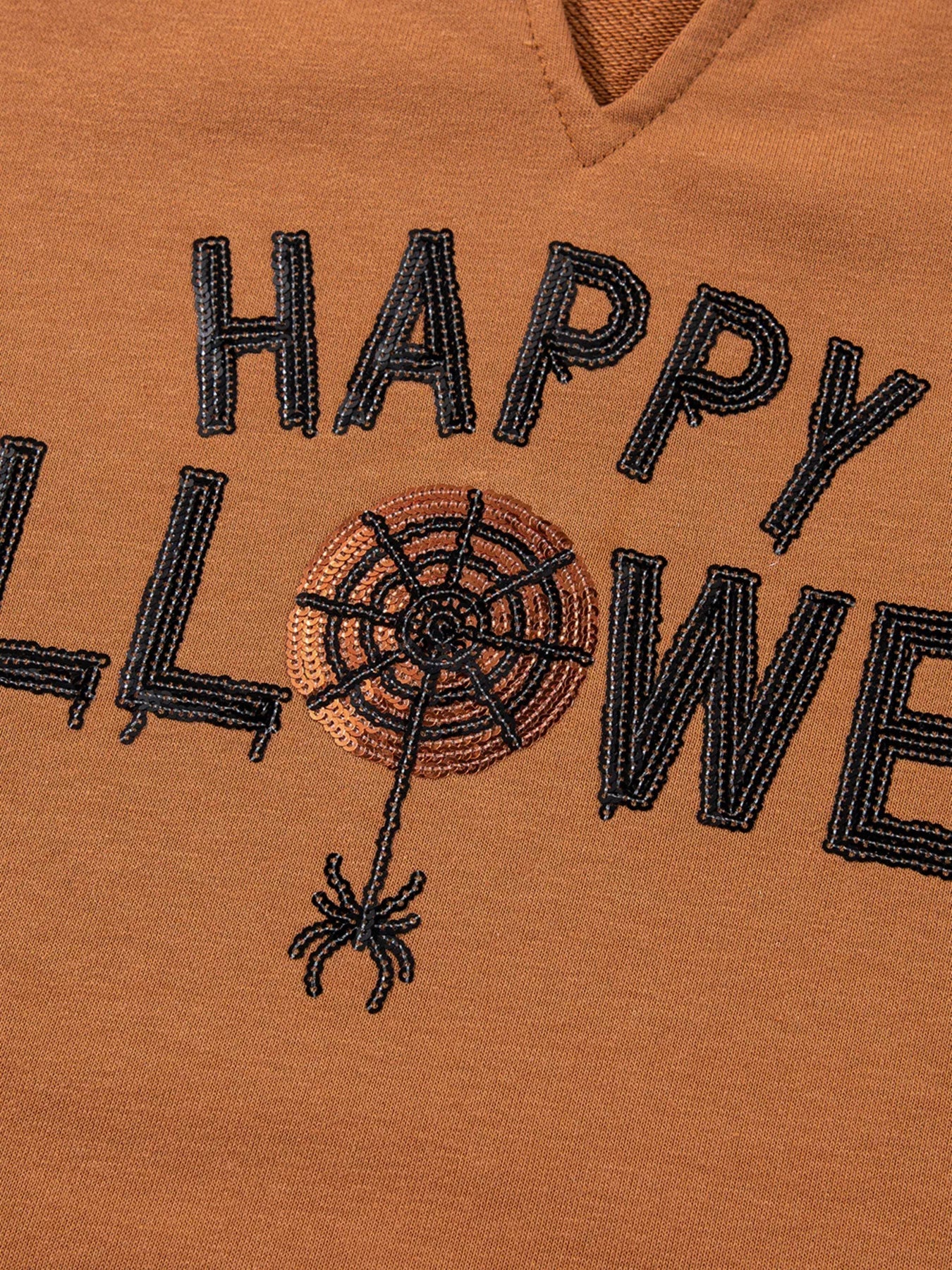 Happy Halloween Graphic Notched Long Sleeve Loose Top -  Be Bliss Boutique