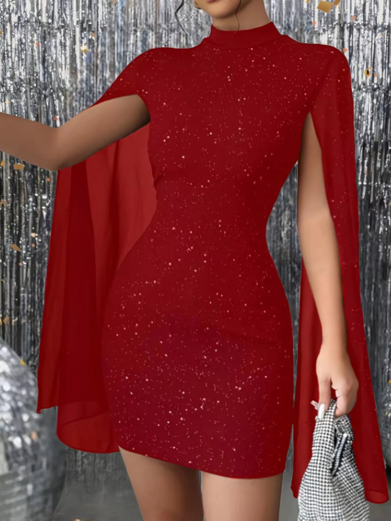Glitter Cape Sleeve Mini Dress - Be Bliss Boutique