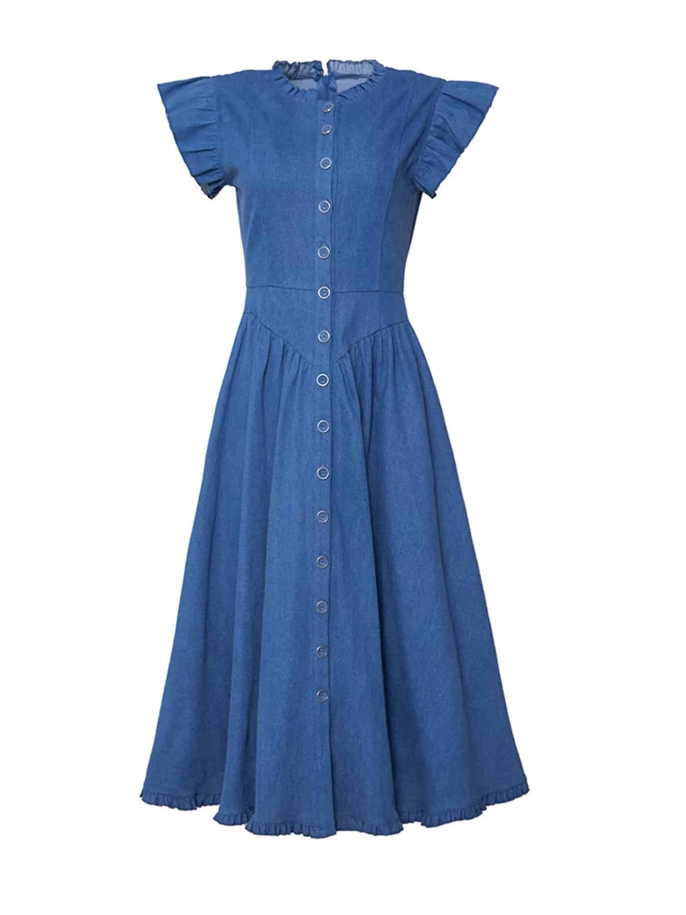 Ruffled Cap Sleeve Denim Dress - Be Bliss Boutique