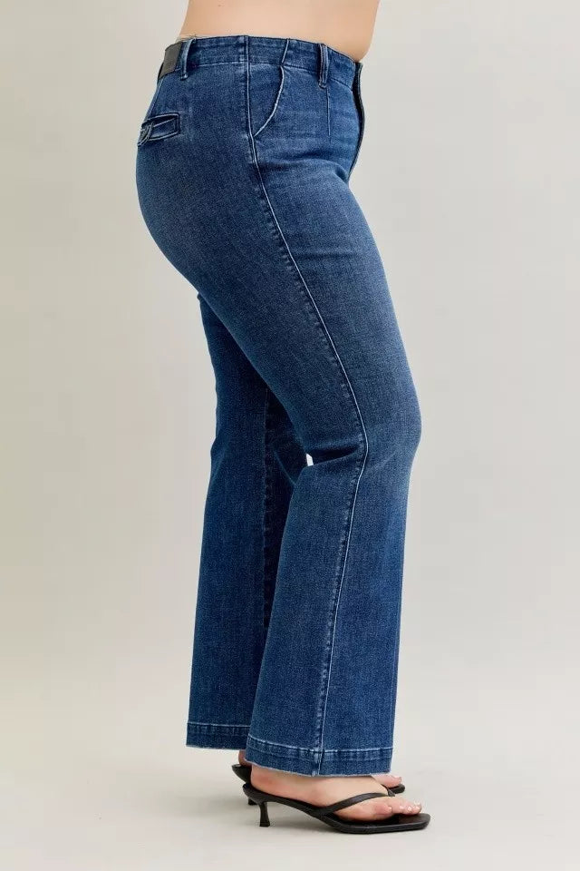 Judy Blue Full Size Mid Rise Bootcut Jeans with Welt Pockets Plus Size - Be Bliss Boutique