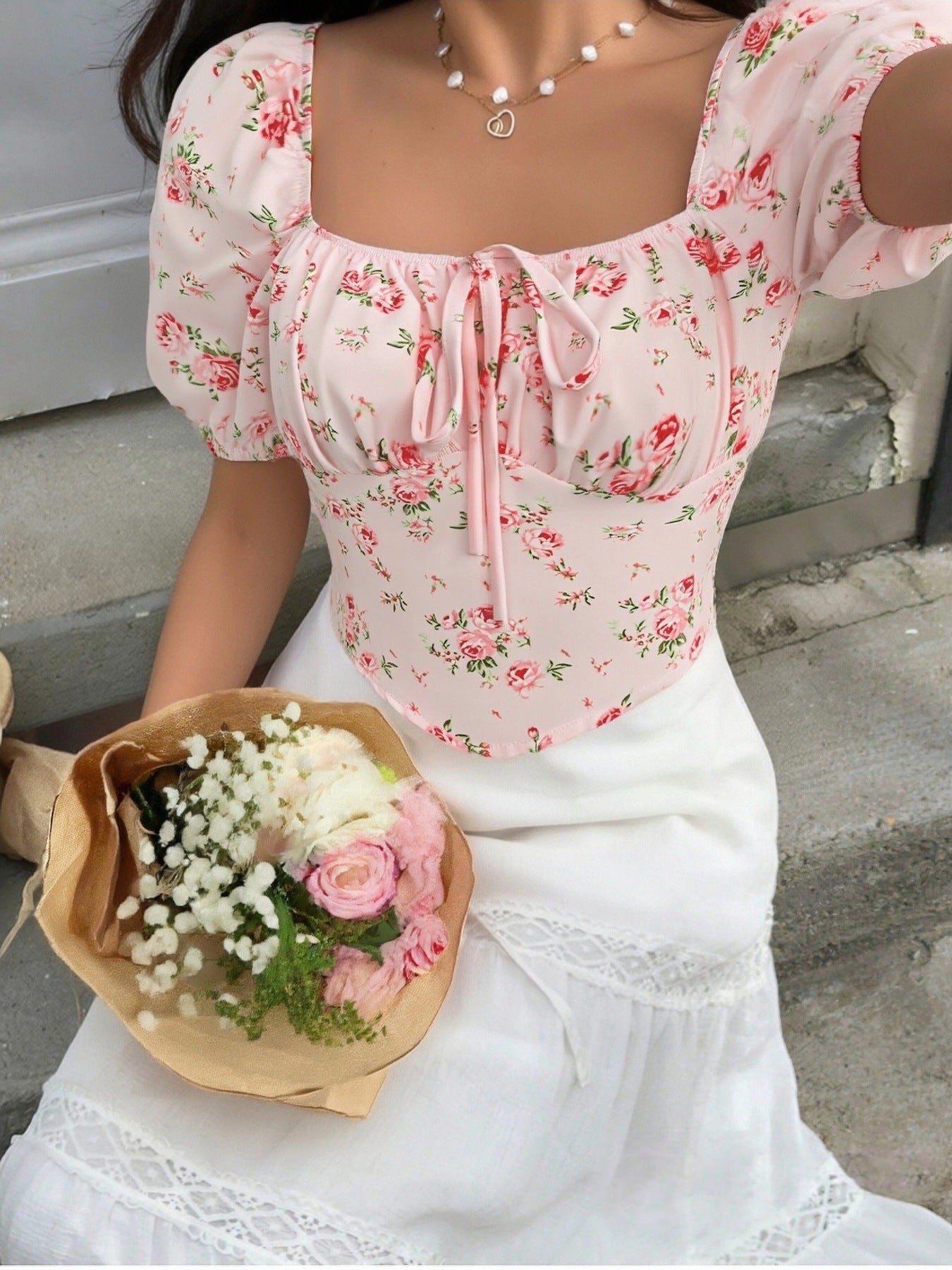 Floral Print Tie Front Puff Sleeve Blouse - Be Bliss Boutique