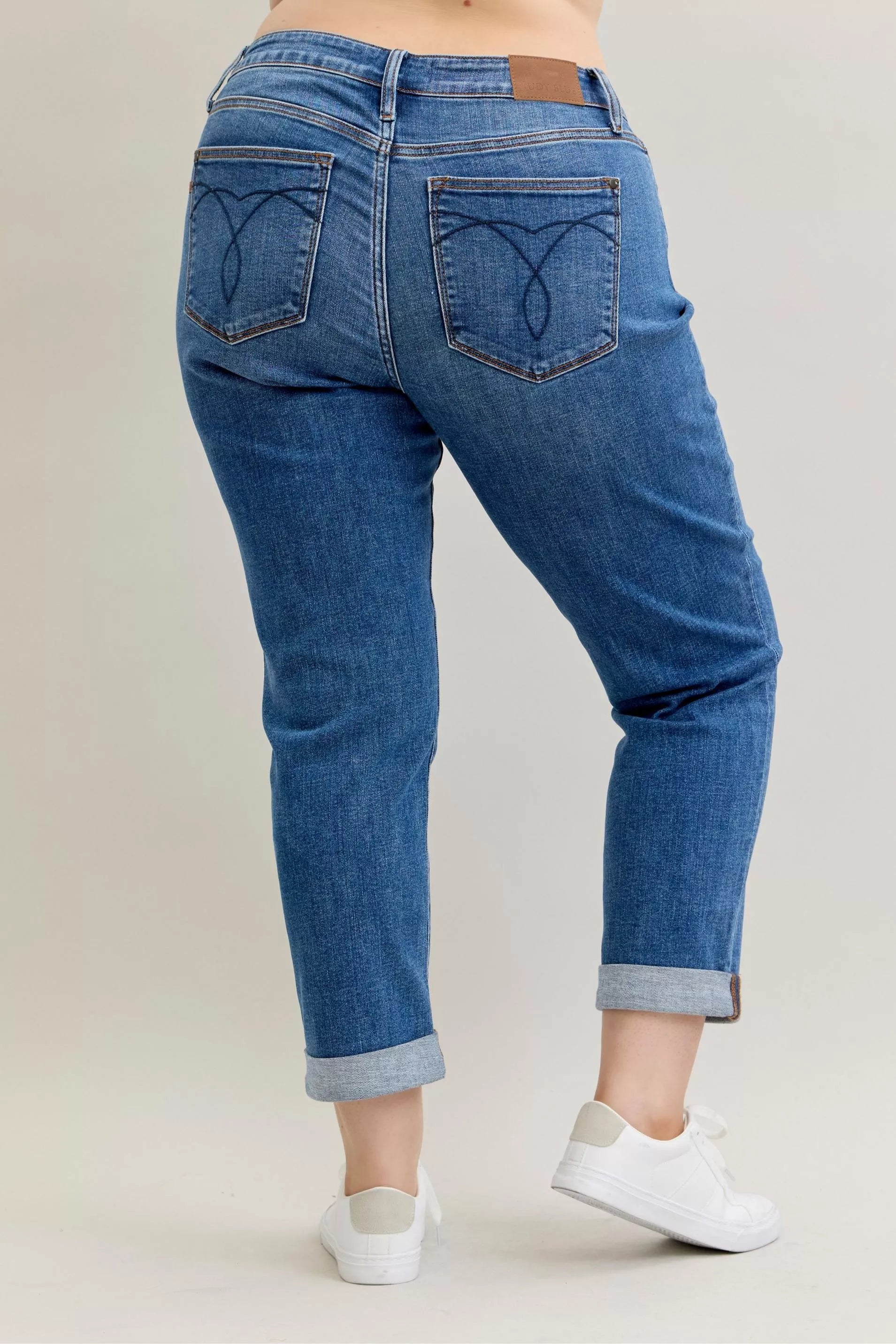 Judy Blue Full Size Mid Rise BF Classic Cuffed Jeans Plus Size - Be Bliss Boutique