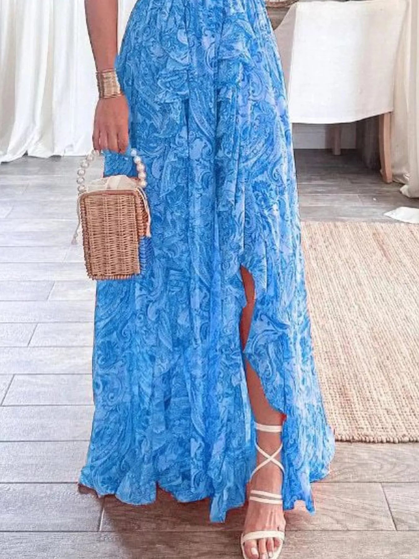Full Size Ruffled Cutout V Neck Maxi Dress - Be Bliss Boutique