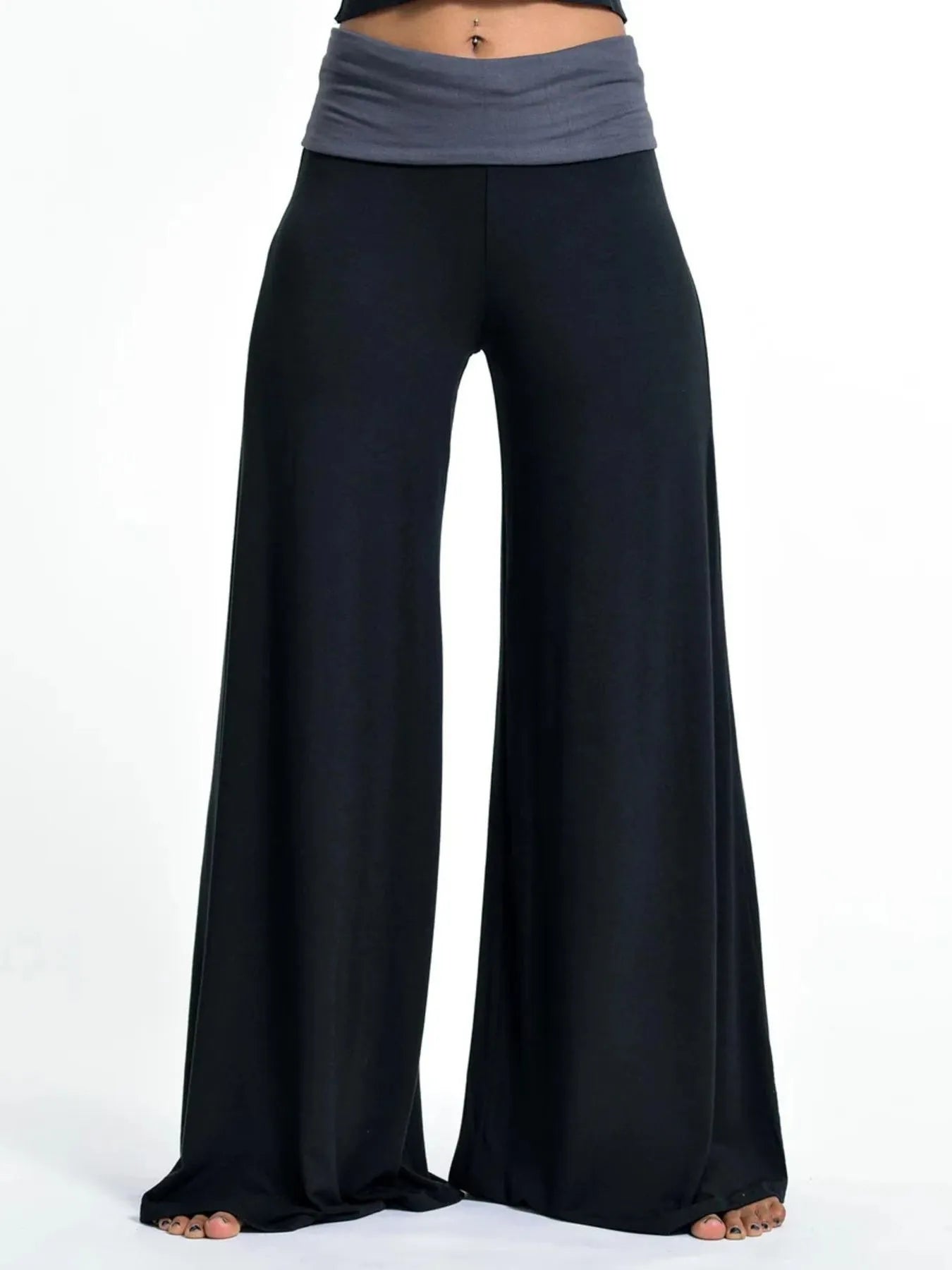High Waisted Wide Leg Yoga Pants with Contrast Waistband - Be Bliss Boutique