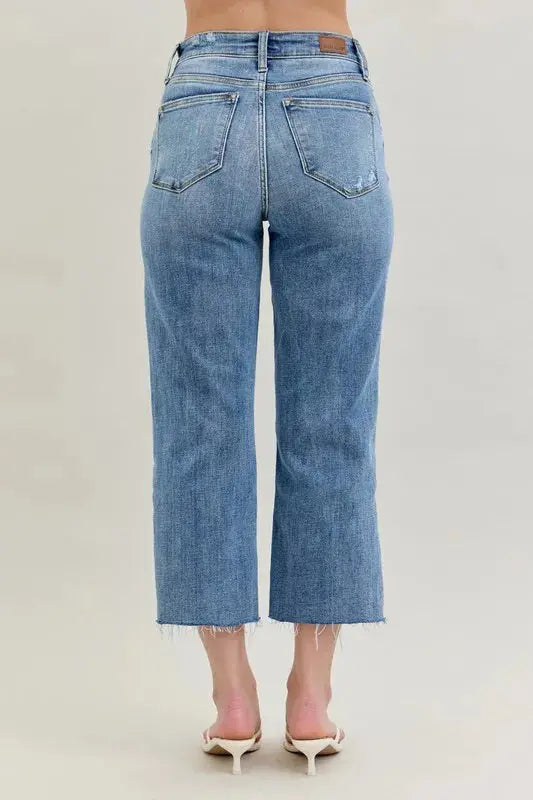Judy Blue Full/Plus Size High Waist Destroy Crop Wide Leg Jeans |  Be Bliss Boutique
