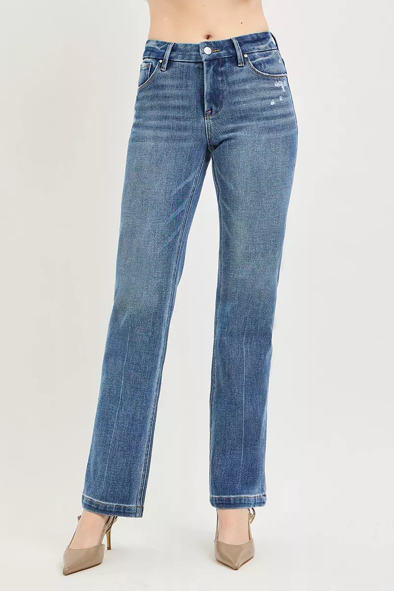 RISEN Tummy Control 4-Way Stretch Mid Rise Straight Jeans with Crease Line Detailing - Be Bliss Boutique