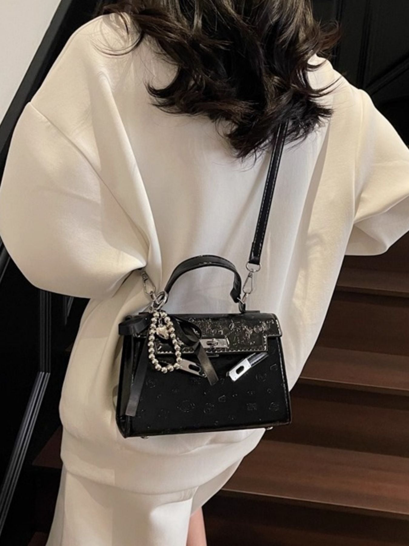 Embossed Pattern Flap Crossbody Bag - Be Bliss Boutique