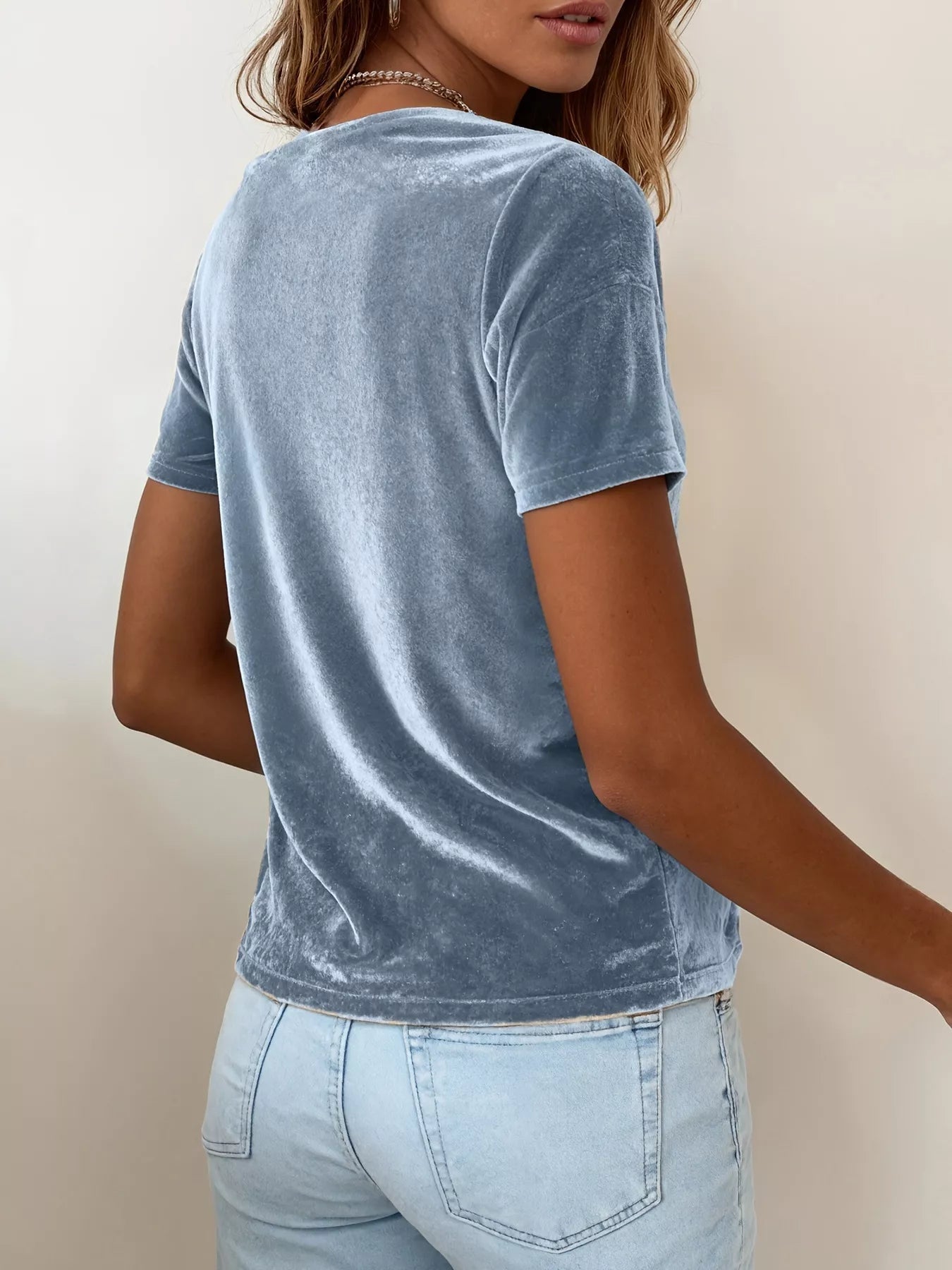 Velvet Cowl Neck Short Sleeve Top - Be Bliss Boutique