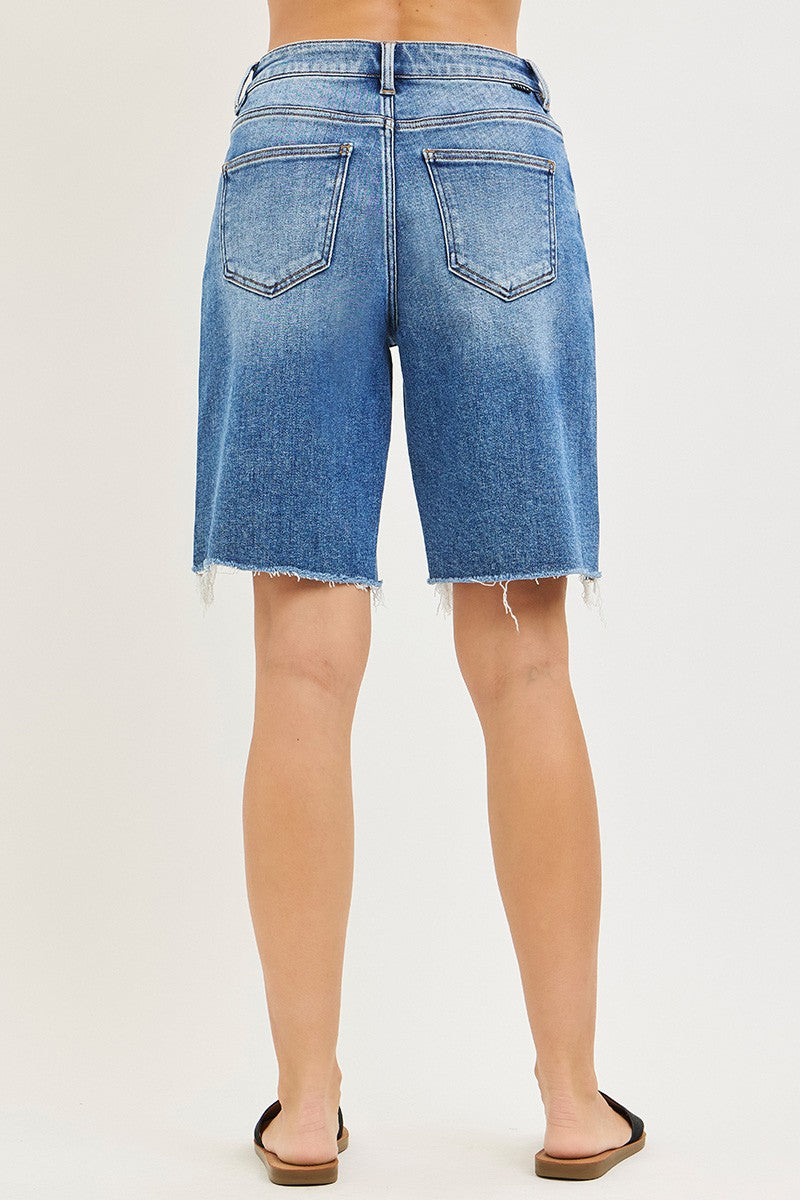RISEN Tummy Control Slouchy Bermuda Denim Shorts - Be Bliss Boutique