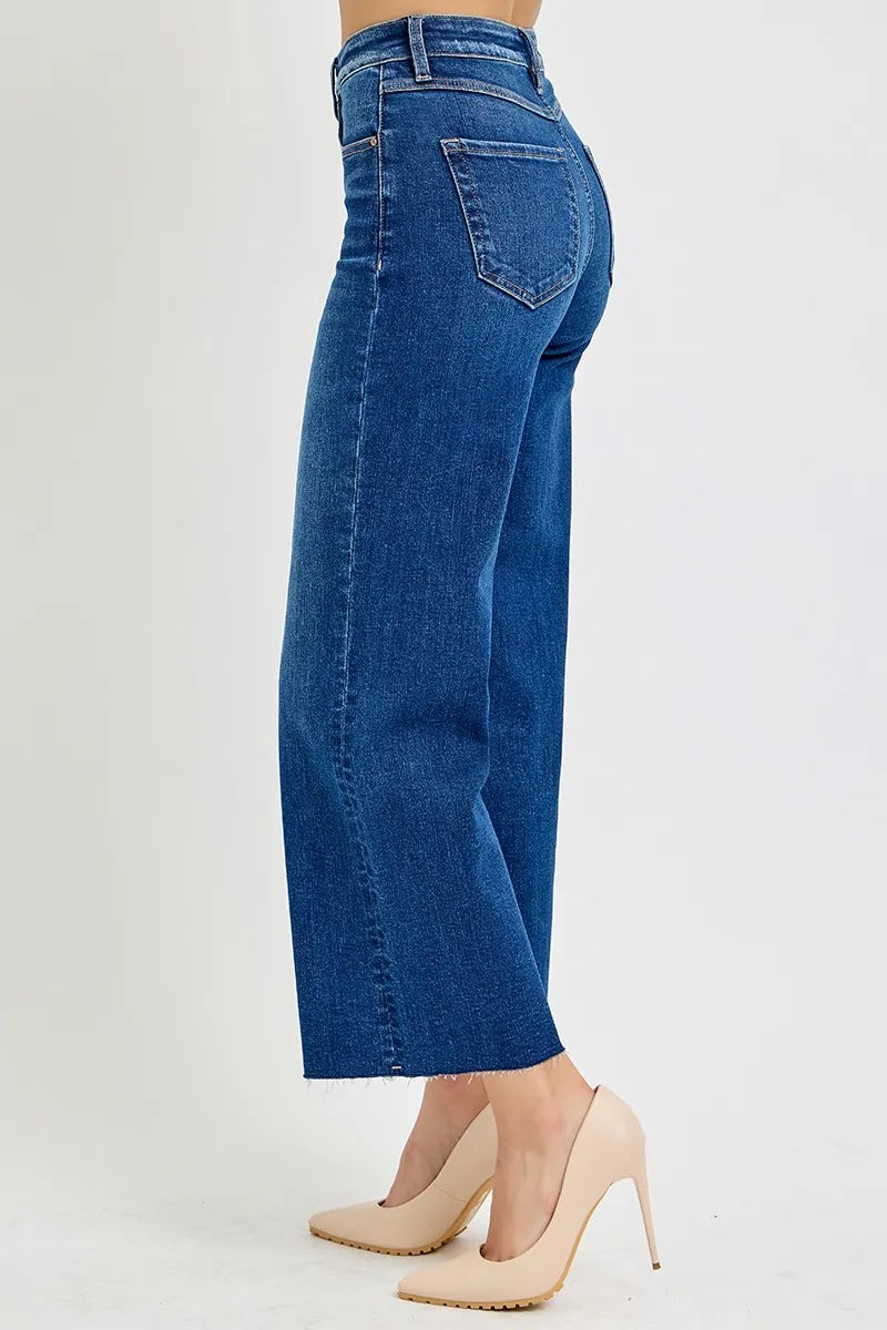 RISEN Full Size Tummy Control High Rise Wide Crop Jeans Plus Size -  Be Bliss Boutique