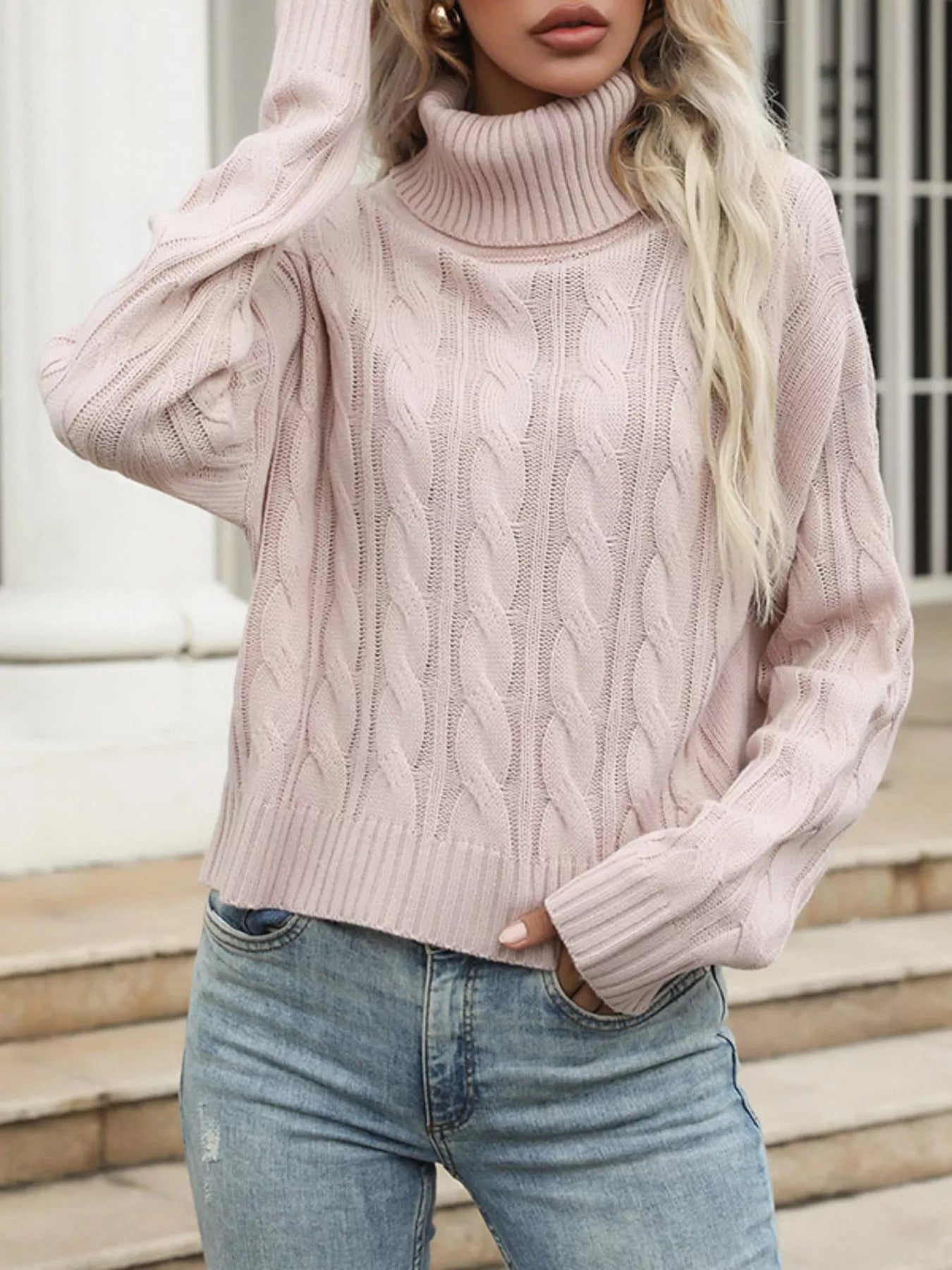 Cable Knit Turtleneck Sweater - Be Bliss Boutique