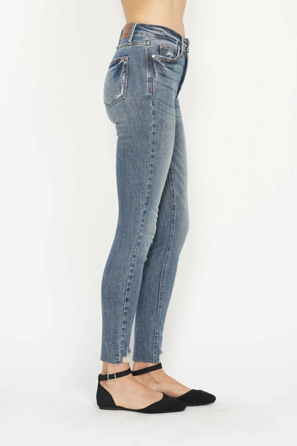 Judy Blue Full Size Tummy Control Vintage Wash Hem Destroy Skinny Jeans - Be Bliss Boutique