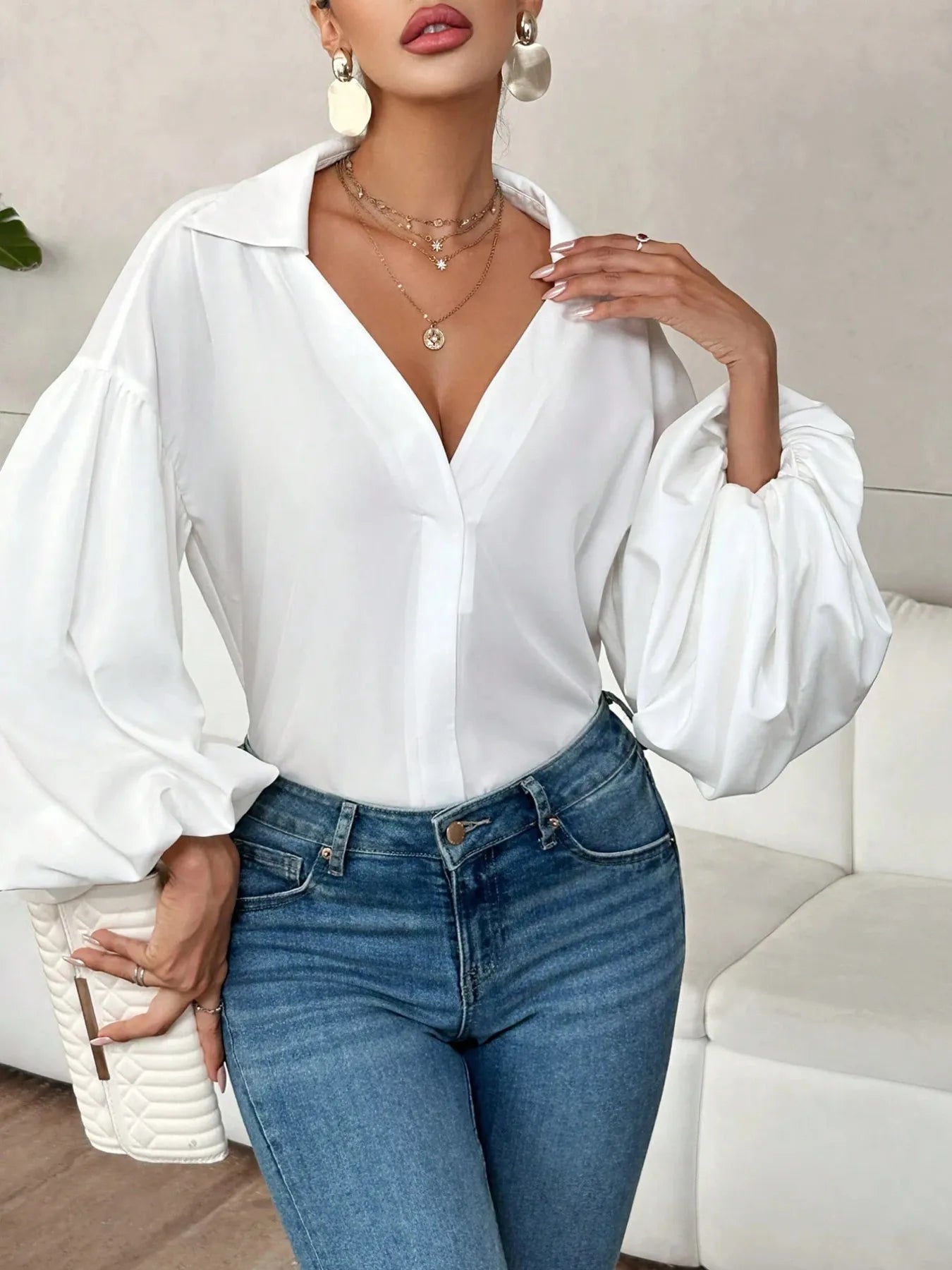 Polka Dot Balloon Sleeve Blouse -  Be Bliss Boutique