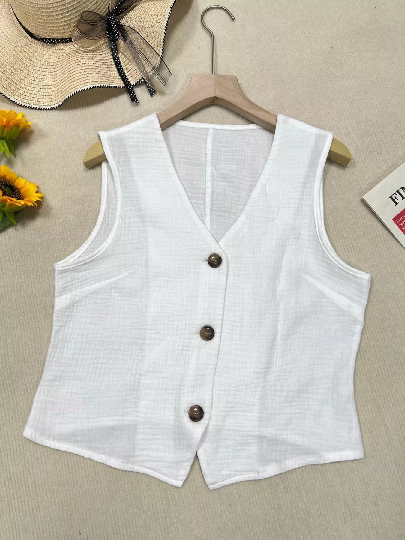 Textured Button Up Vest - Be Bliss Boutique