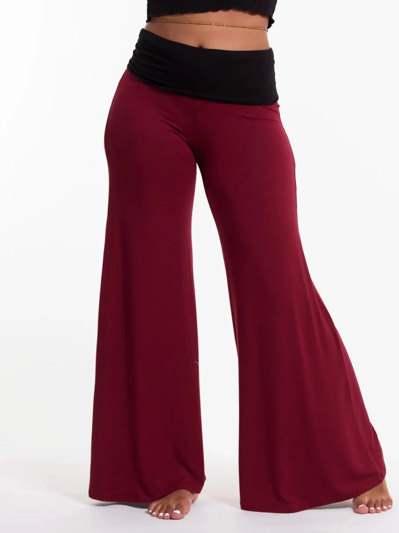 High Waisted Wide Leg Yoga Pants with Contrast Waistband - Be Bliss Boutique