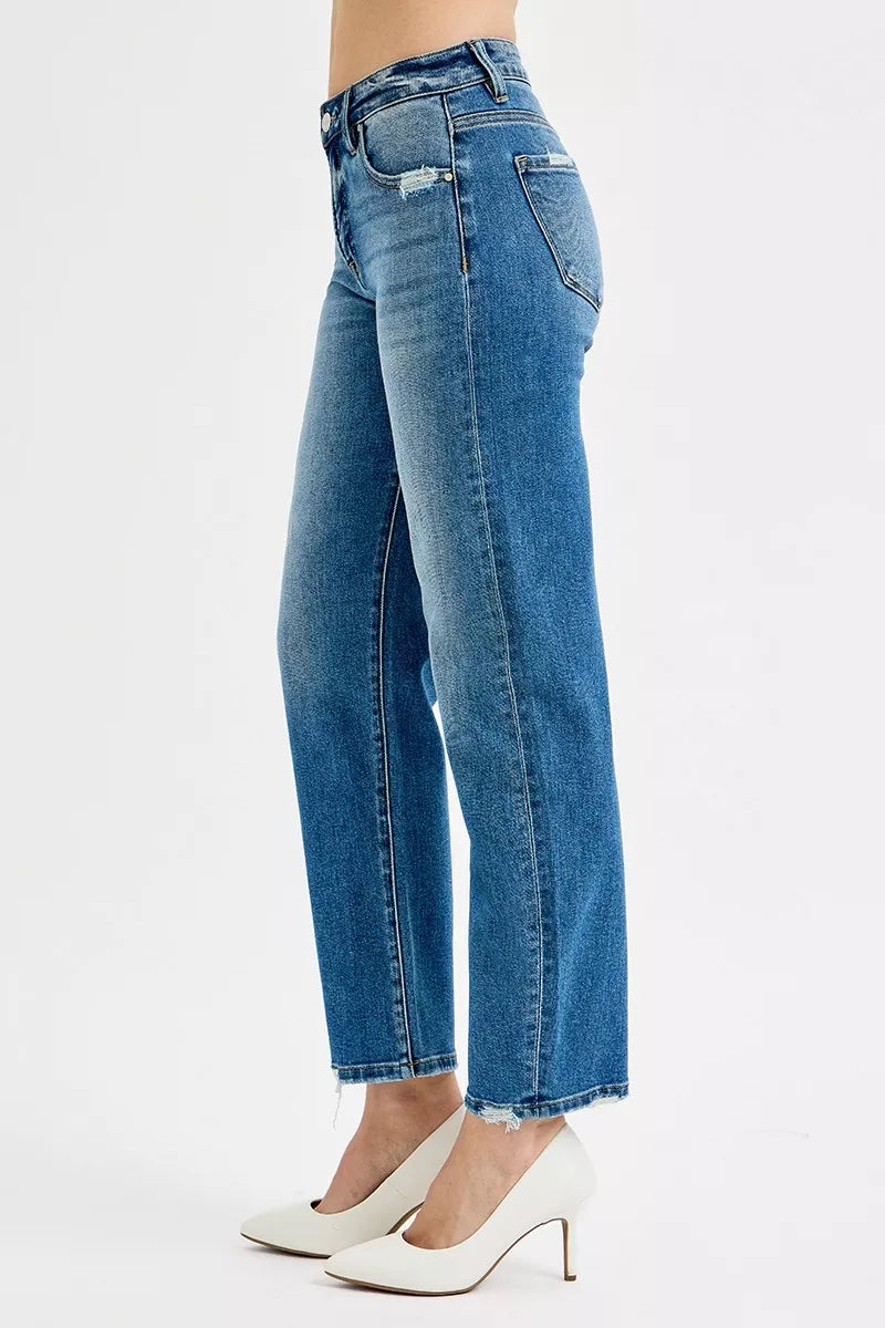 RISEN Tummy Control High Rise Ankle Slim Barrel Jeans - Be Bliss Boutique