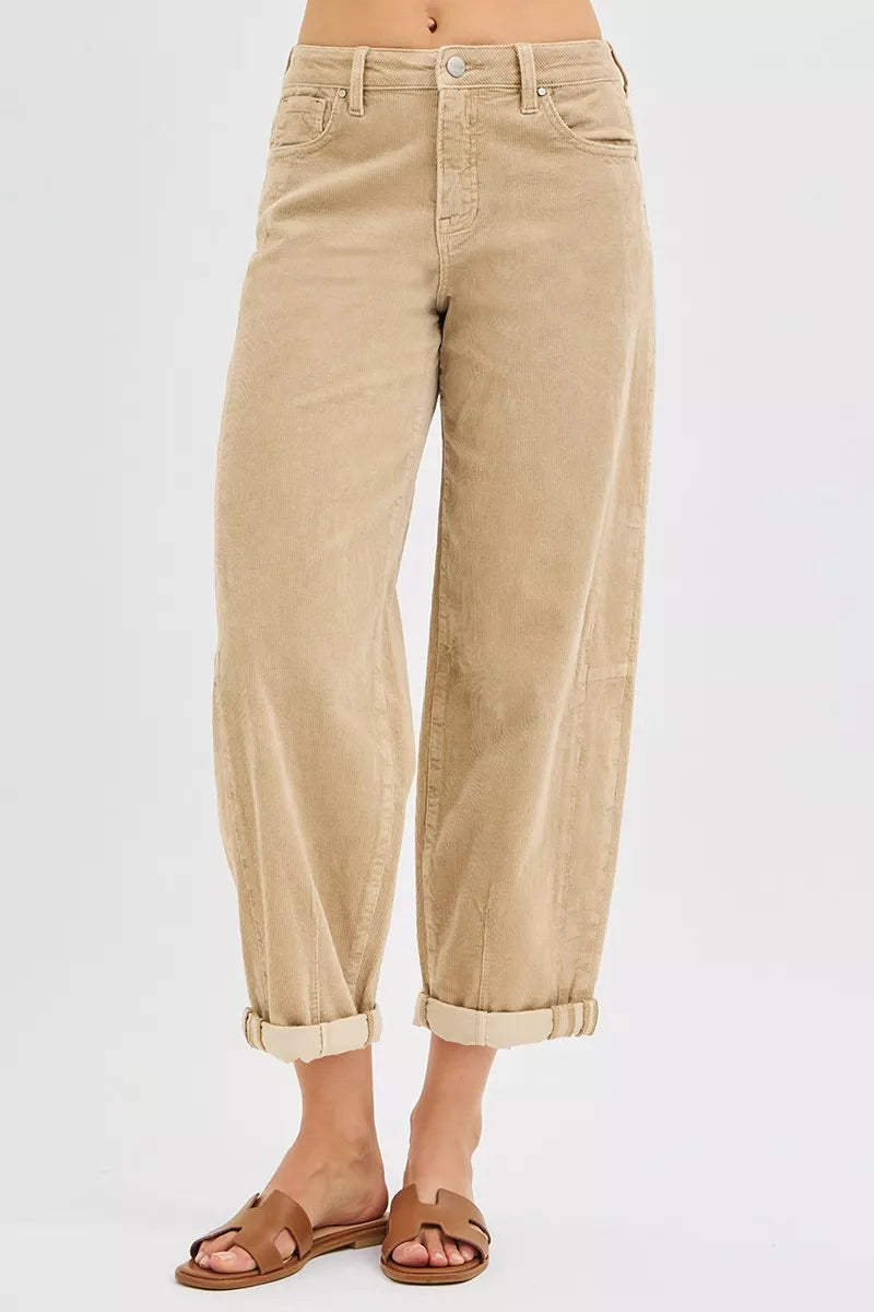 RISEN High Rise Crop Barrel Cordurory Pants -  Be Bliss Boutique