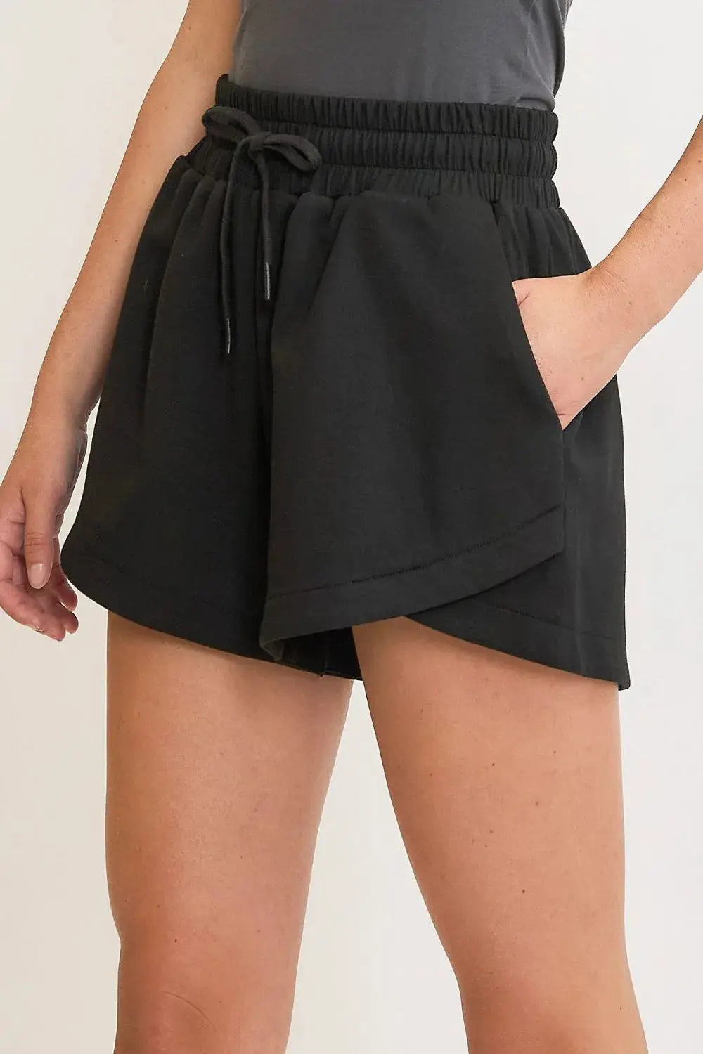 Umgee Full/Plus Size Drawstring Black Sweatshorts with Pockets Plus Size | Be Bliss Boutique
