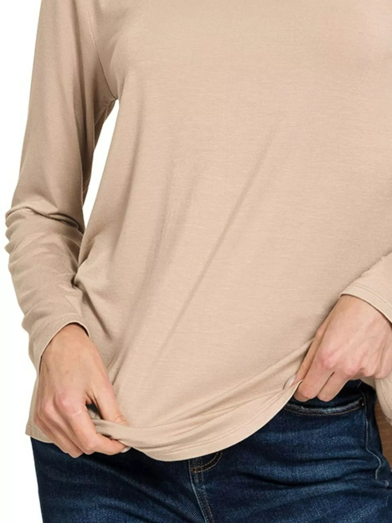 Zenana Flowy Round Hem Rayon Long Sleeve Top -  Be Bliss Boutique