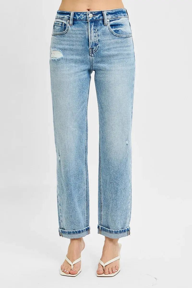 RISEN Full Size High Rise Ankle Boyfriend Distressed Jeans | Be Bliss Boutique