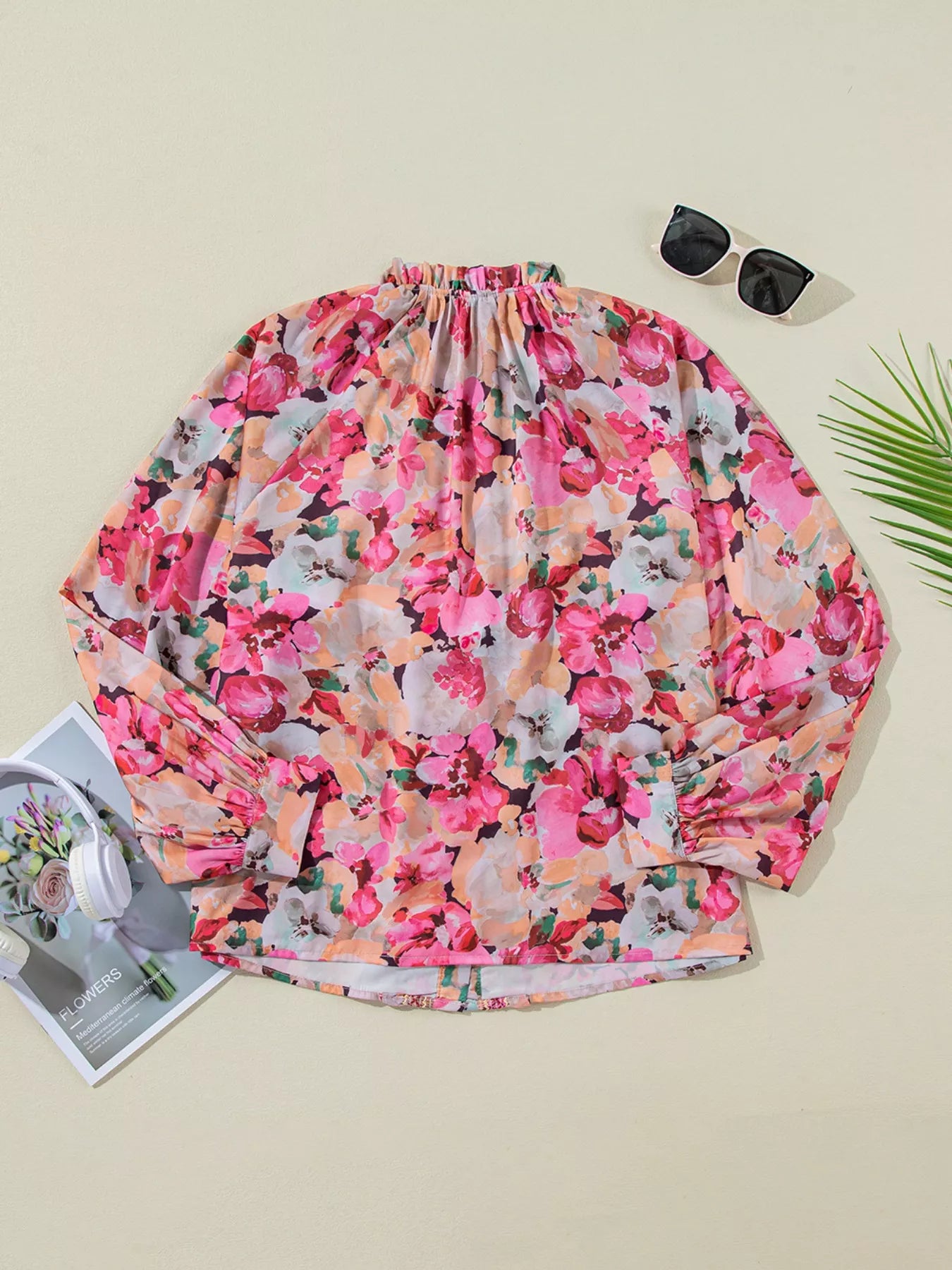 Floral Print Ruffle Trim Long Sleeve Shirt - Be Bliss Boutique