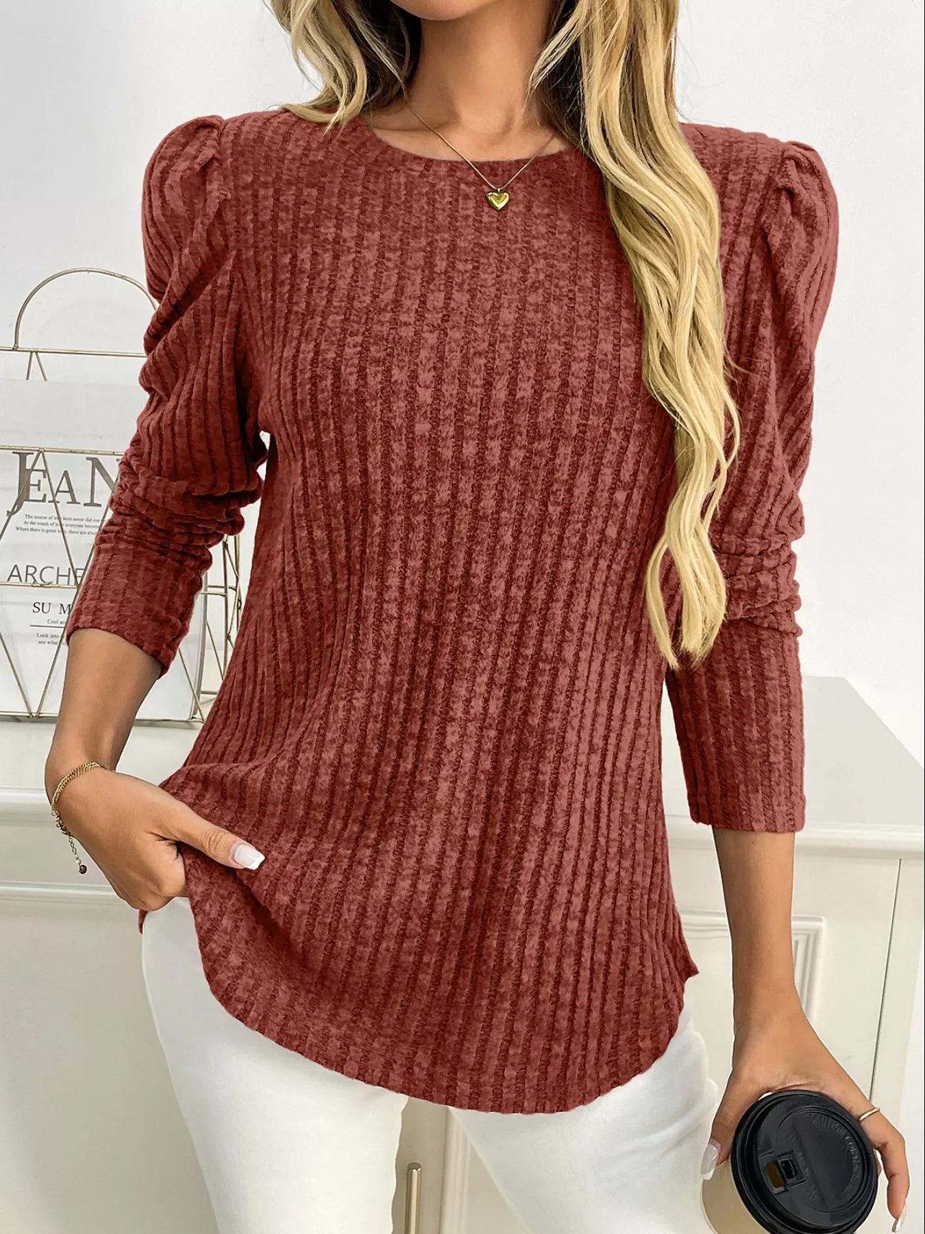 Round Neck Puff Sleeve T-Shirt - Be Bliss Boutique