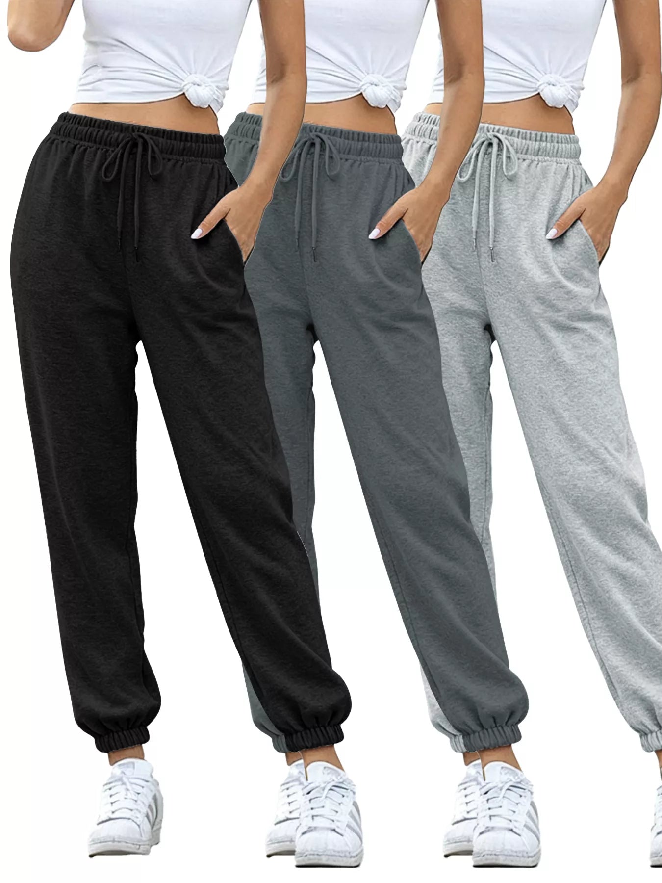 3-Piece Drawstring Joggers with Pockets Set - Be Bliss Boutique