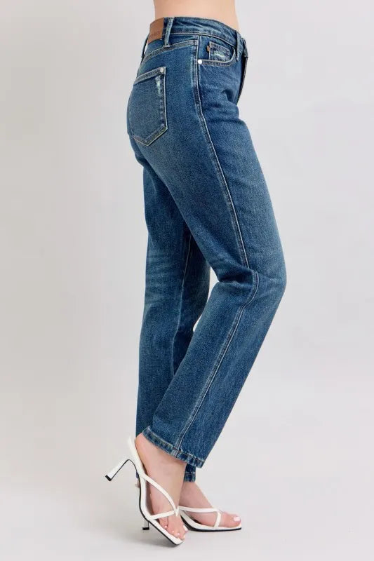 Judy Blue Jeans - Full Size High Waisted Rigid Magic Non-destroy Straight Leg -  Be Bliss Boutique