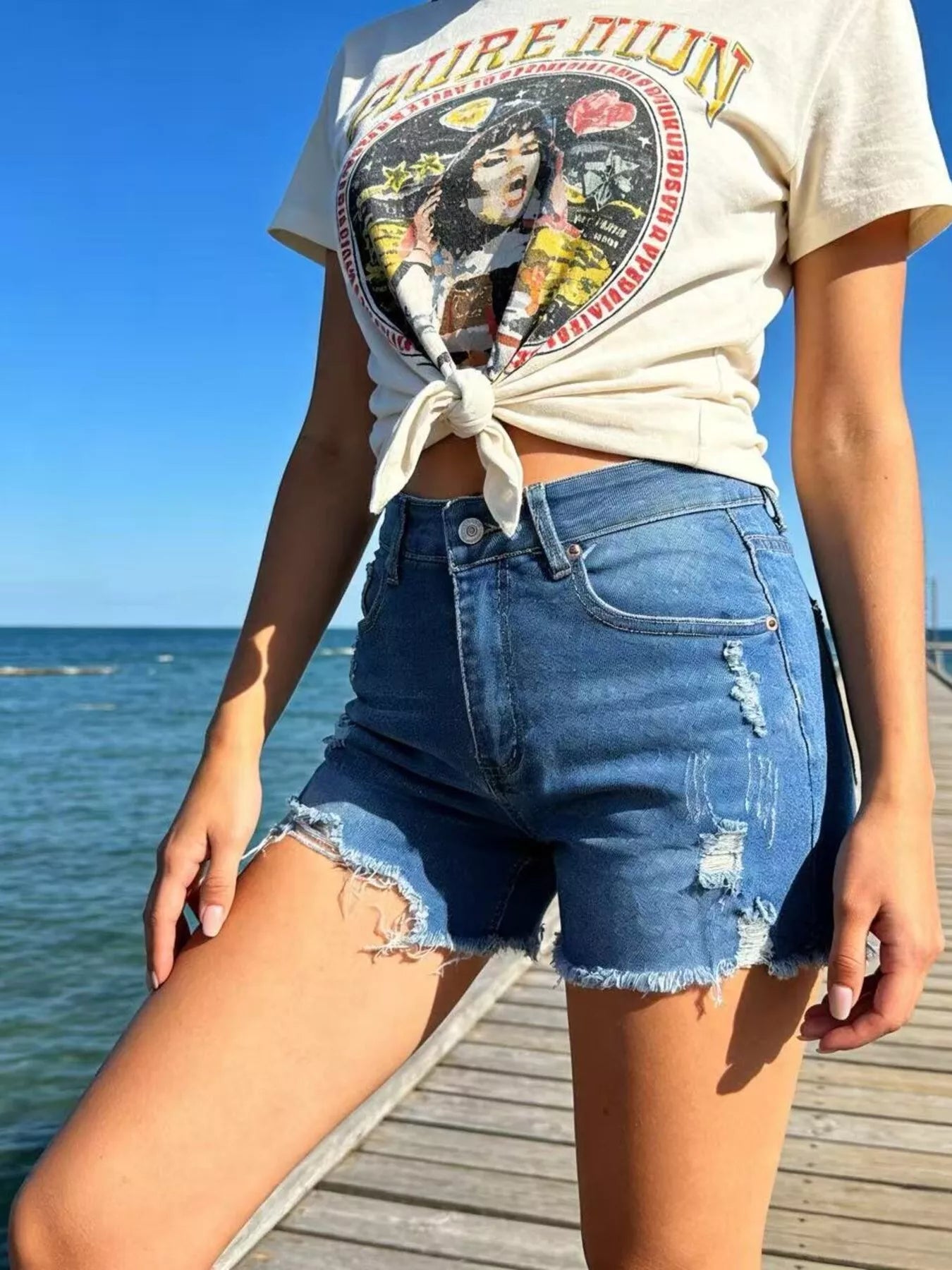 Distressed Frayed Hem Denim Shorts - Be Bliss Boutique