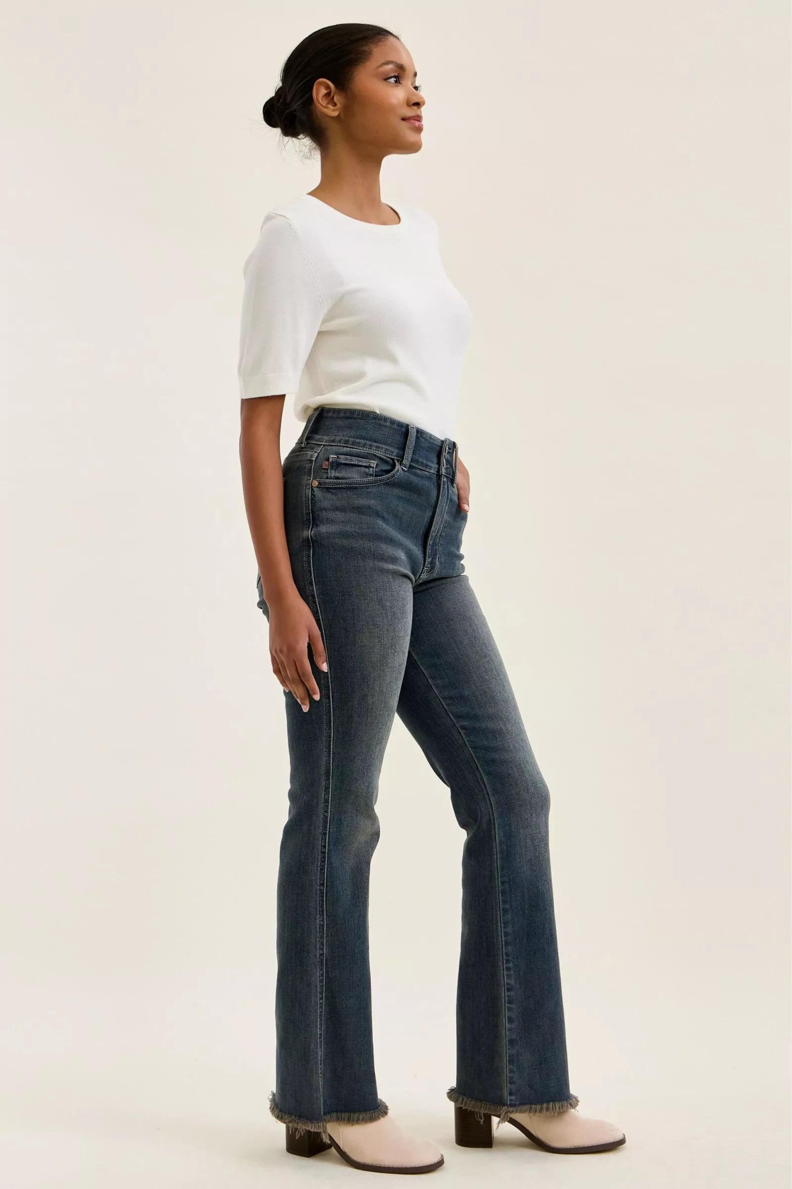 Judy Blue Double Button High Waist Frayed Hem Jeans - Be Bliss Boutique