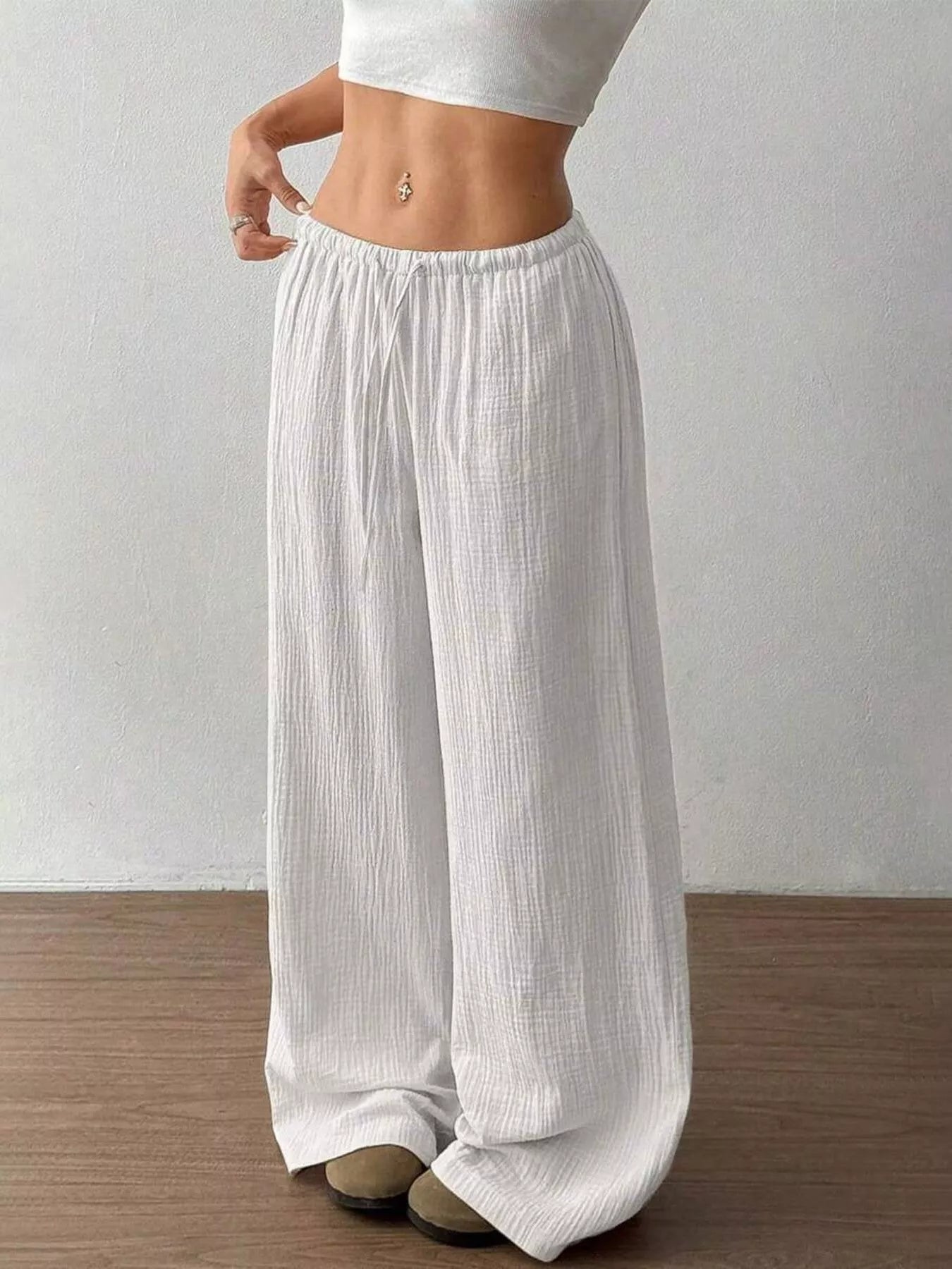 Full Size Drawstring Wide Leg Pants Plus Size -  Be Bliss Boutique