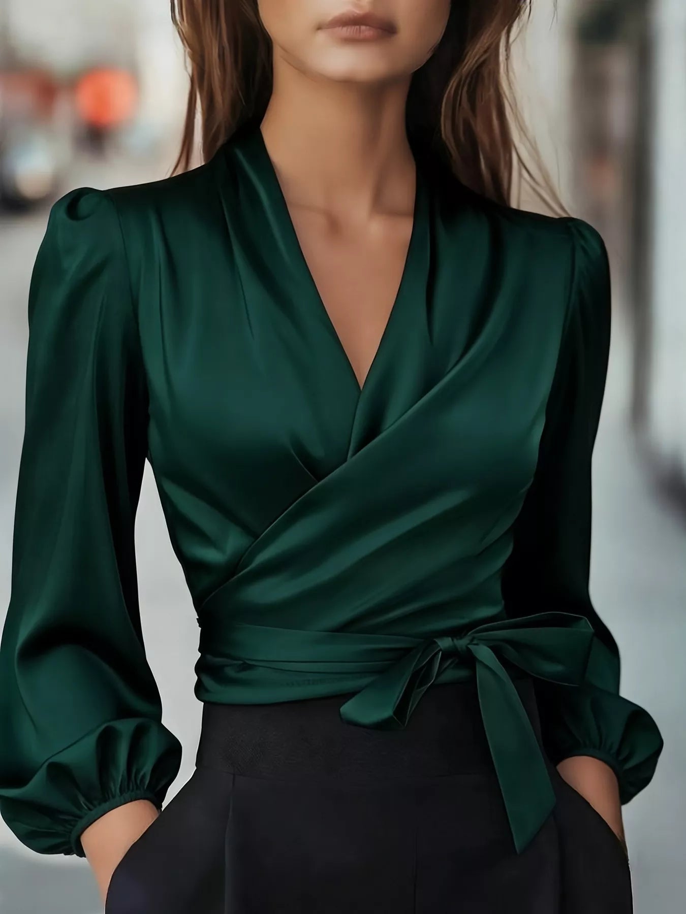 Satin Tied Balloon Sleeve Blouse - Be Bliss Boutique