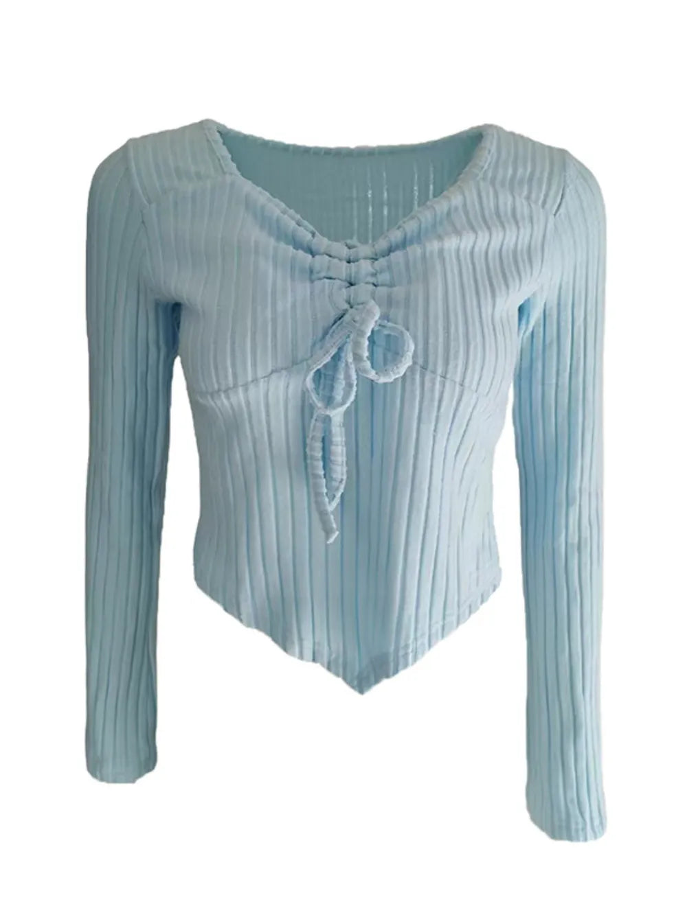 Drawstring Ruched Long Sleeve Ribbed Top - Be Bliss Boutique