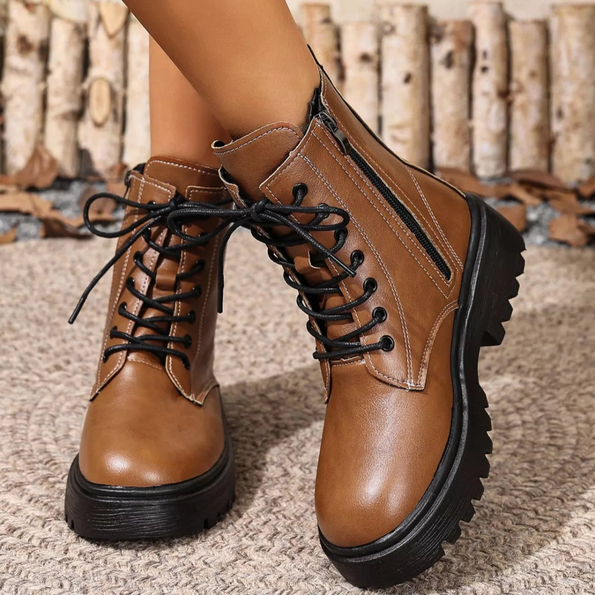 Lace-Up Ankle Combat Boots - Be Bliss Boutique