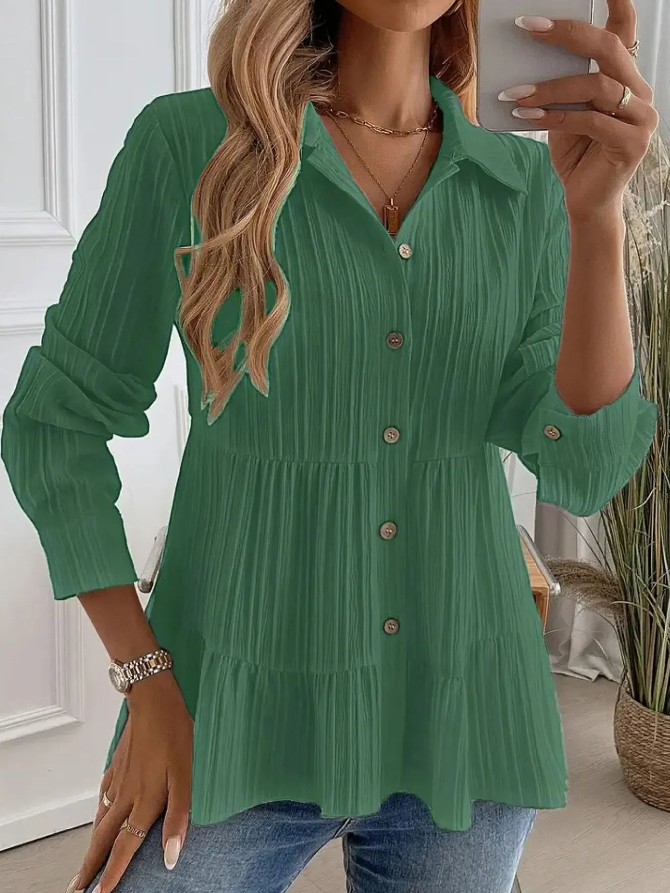 Striped Button-Down Tiered Shirt -  Be Bliss Boutique