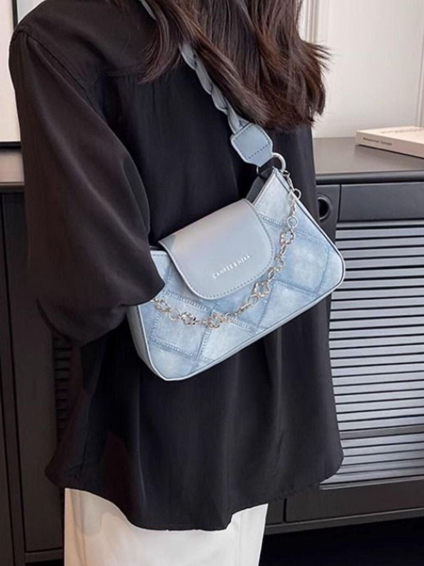 Chain Decor Leather Shoulder Bag - Be Bliss Boutique