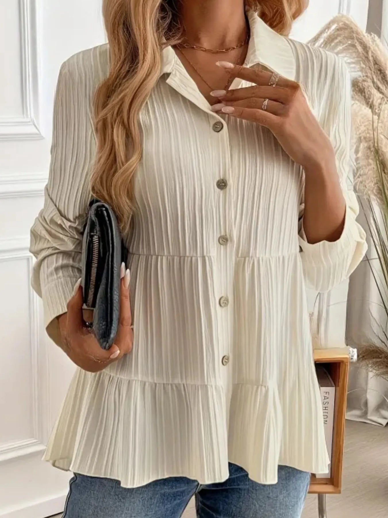 Striped Button-Down Tiered Shirt -  Be Bliss Boutique