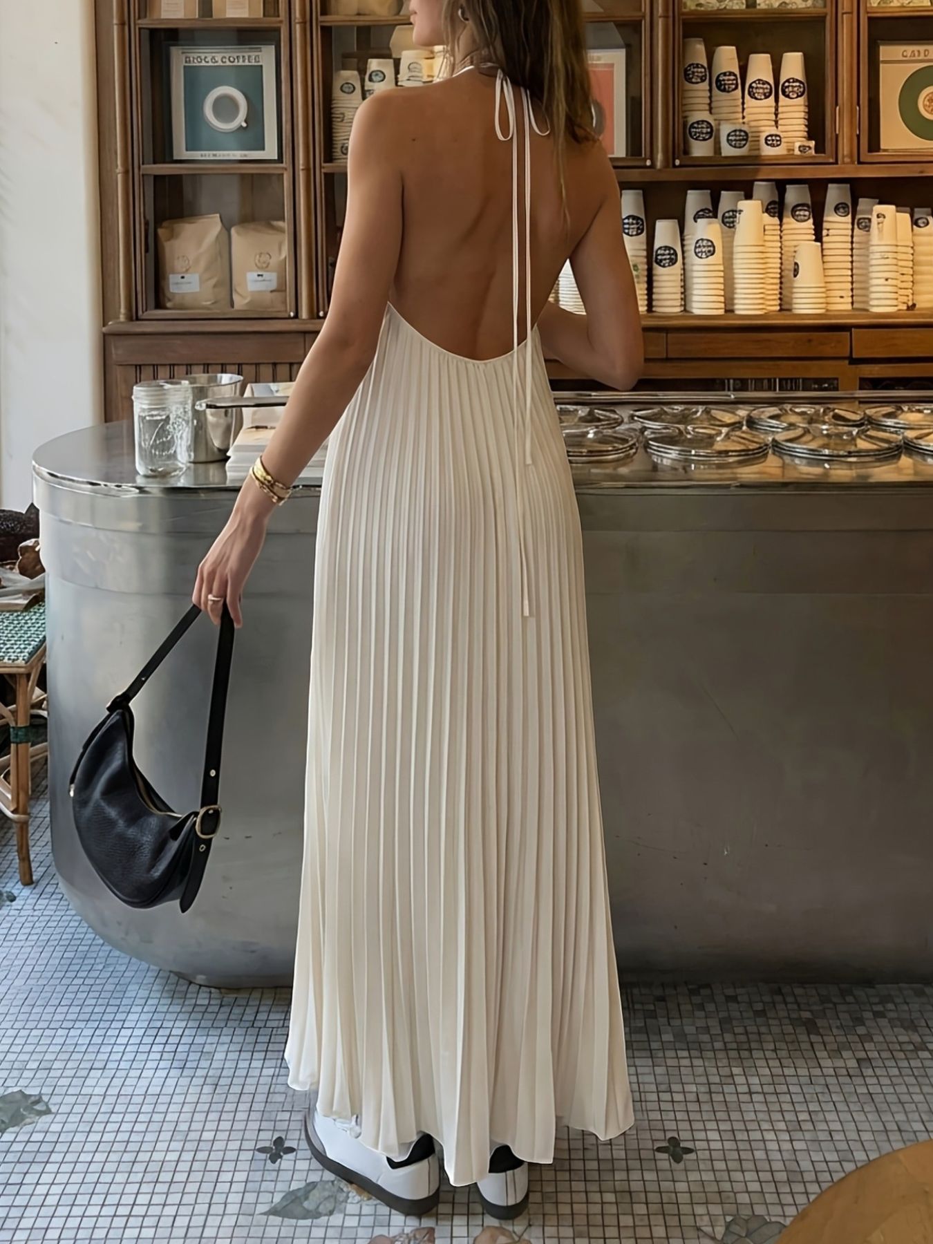 Halter Neck Pleated Maxi Dress - Be Bliss Boutique
