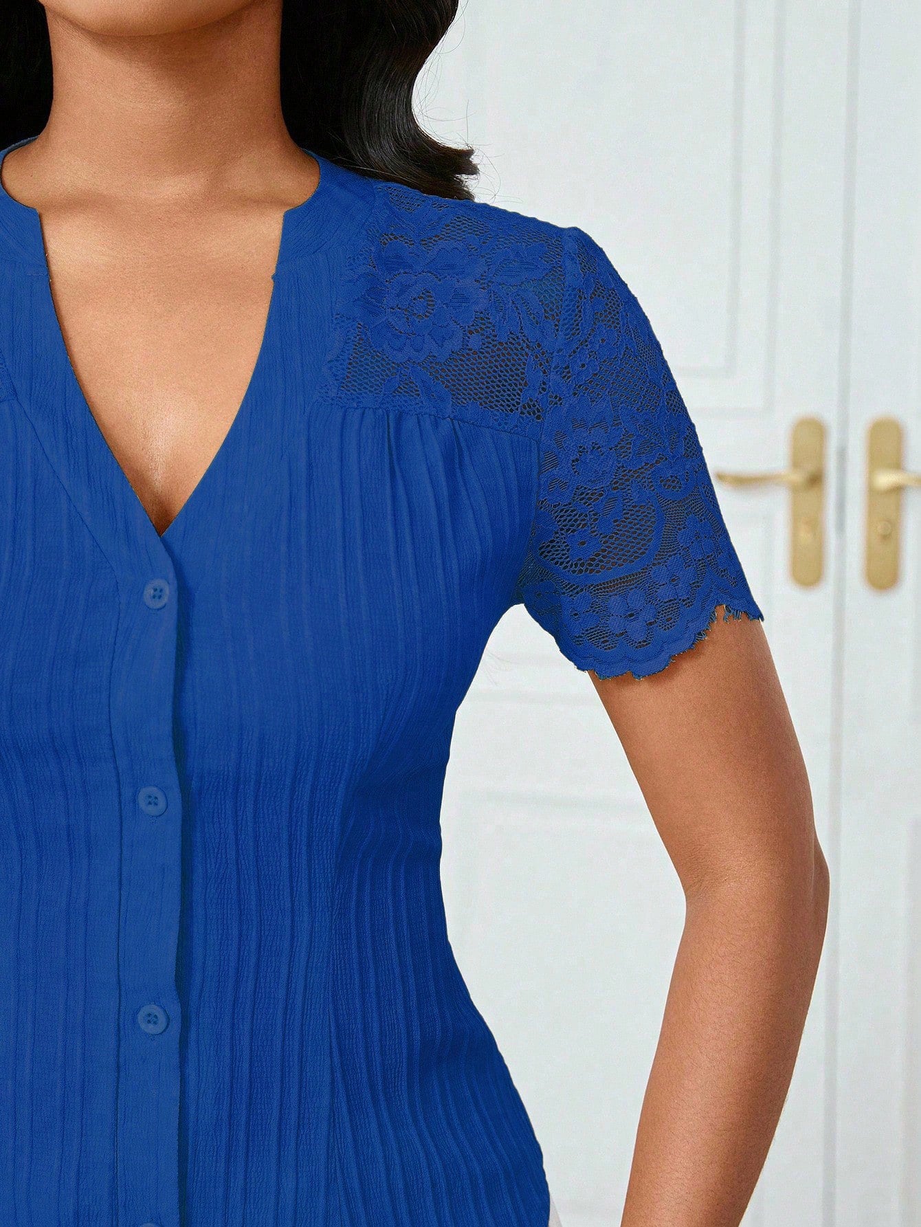 Button Up Lace Sleeve Blouse - Be Bliss Boutique