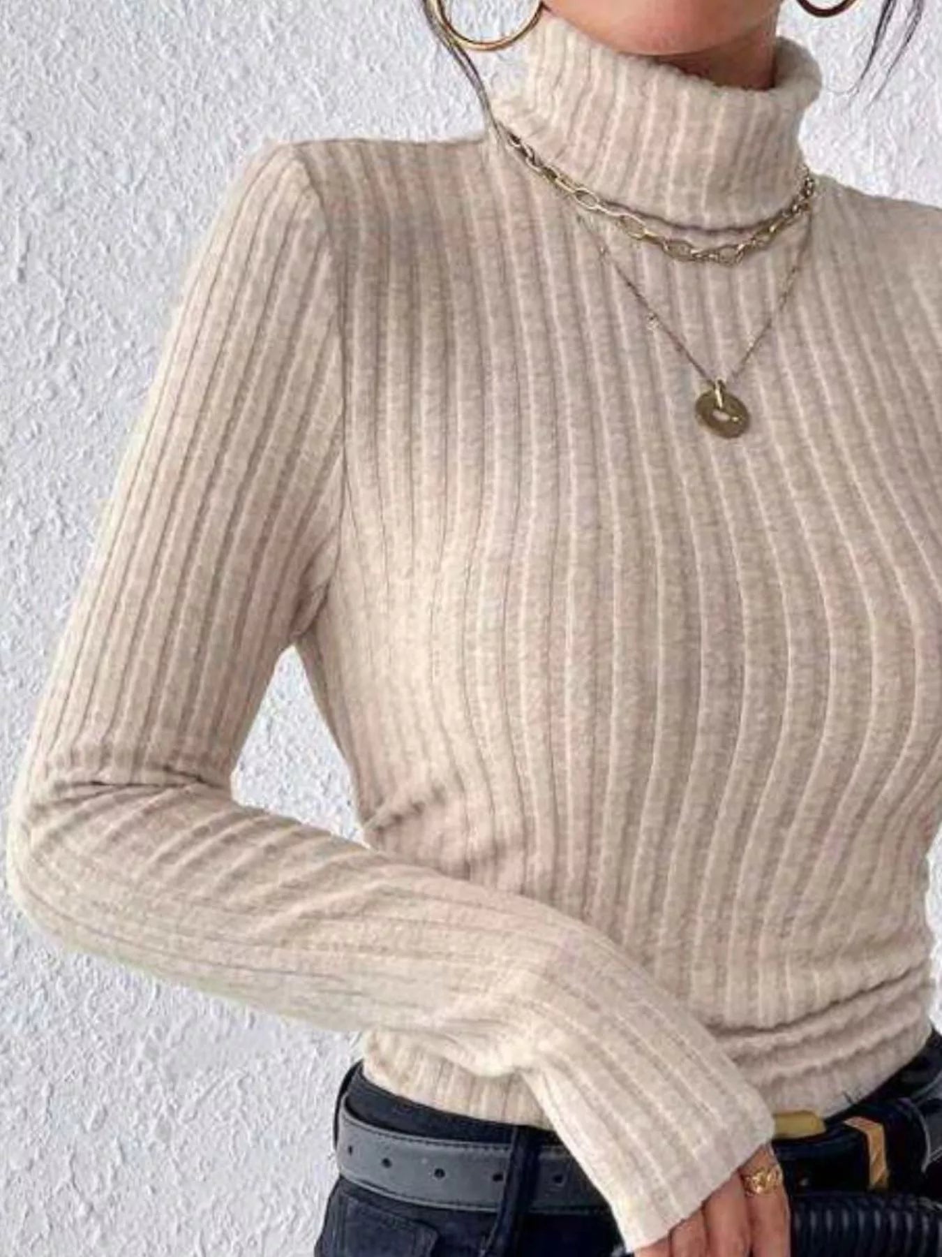 Ribbed Turtleneck Long Sleeve T Shirt - Be Bliss Boutique