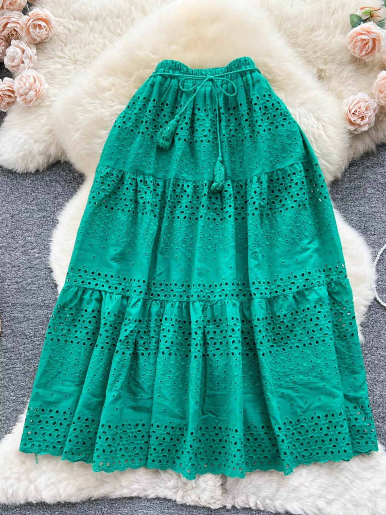 Eyelet Tiered Maxi Skirt - Be Bliss Boutique
