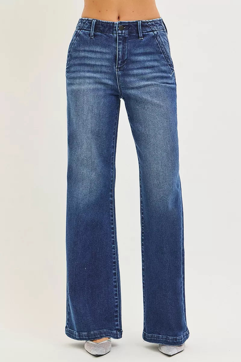 RISEN Jeans - High Rise Wide Leg Slanted Pocket Jeans - Be Bliss Boutique