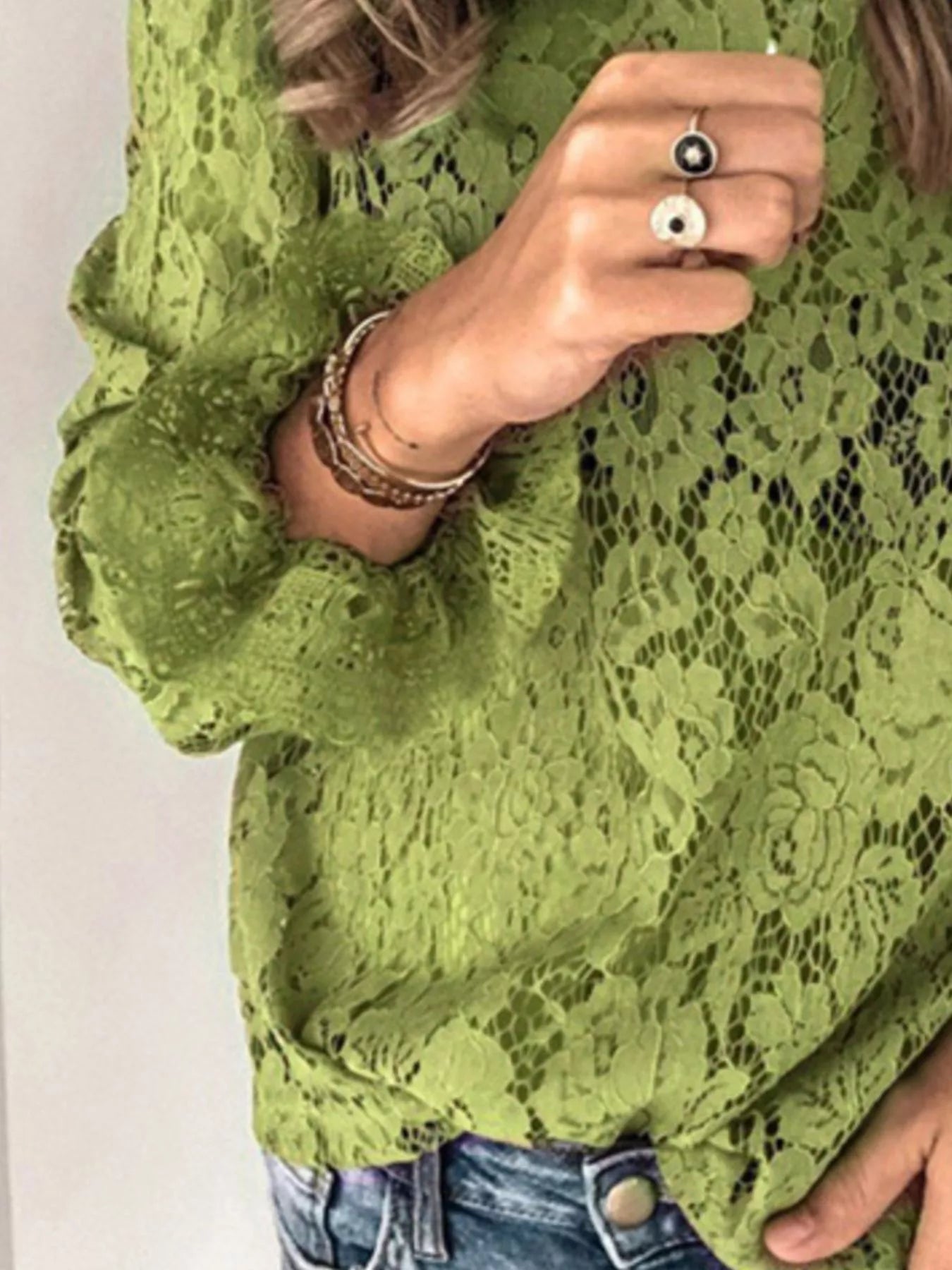 Full Size Floral Lace Flounce Sleeve Blouse Plus Size - Be Bliss Boutique