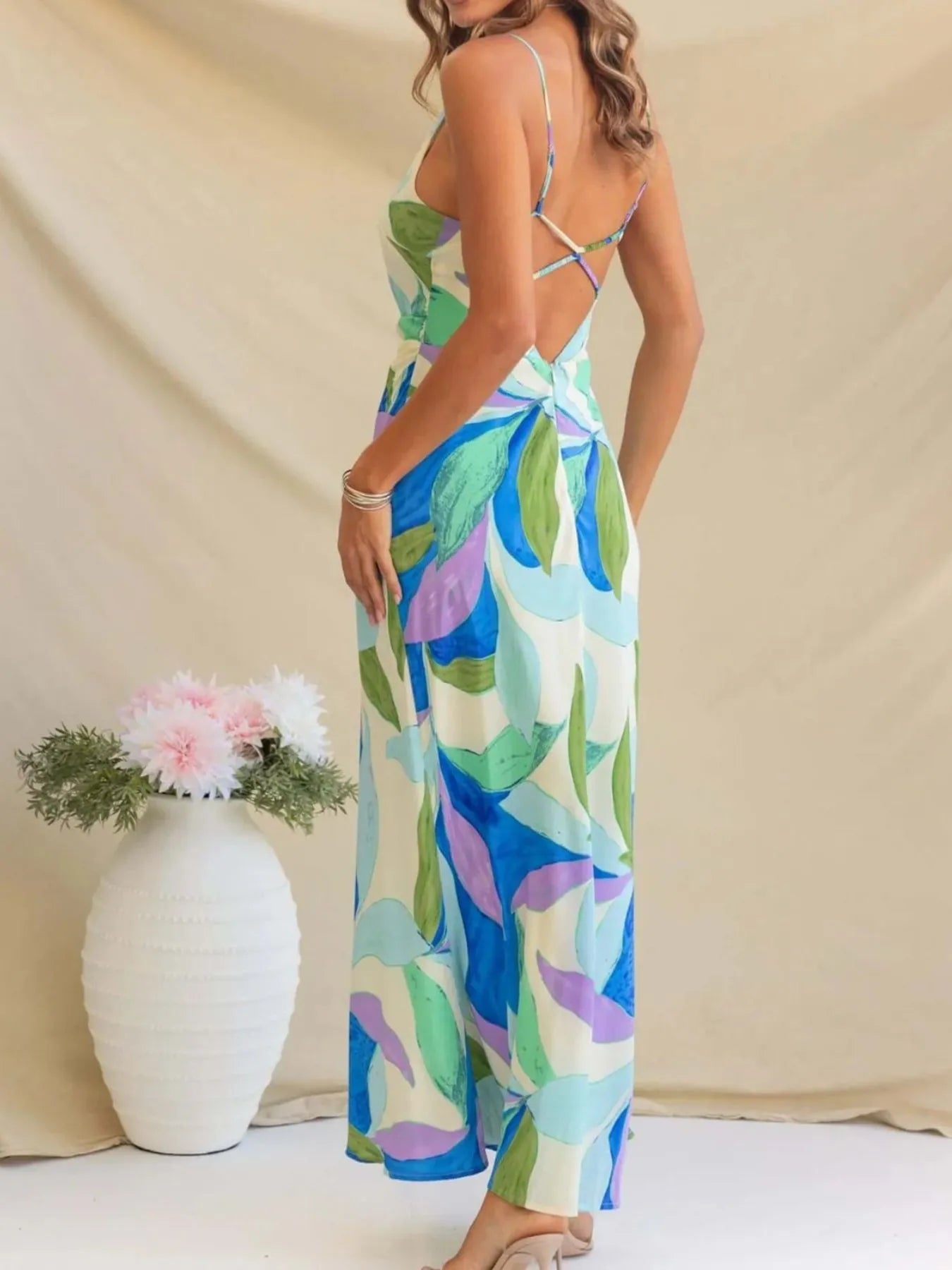 Printed Backless Sleeveless Maxi Dress -  Be Bliss Boutique