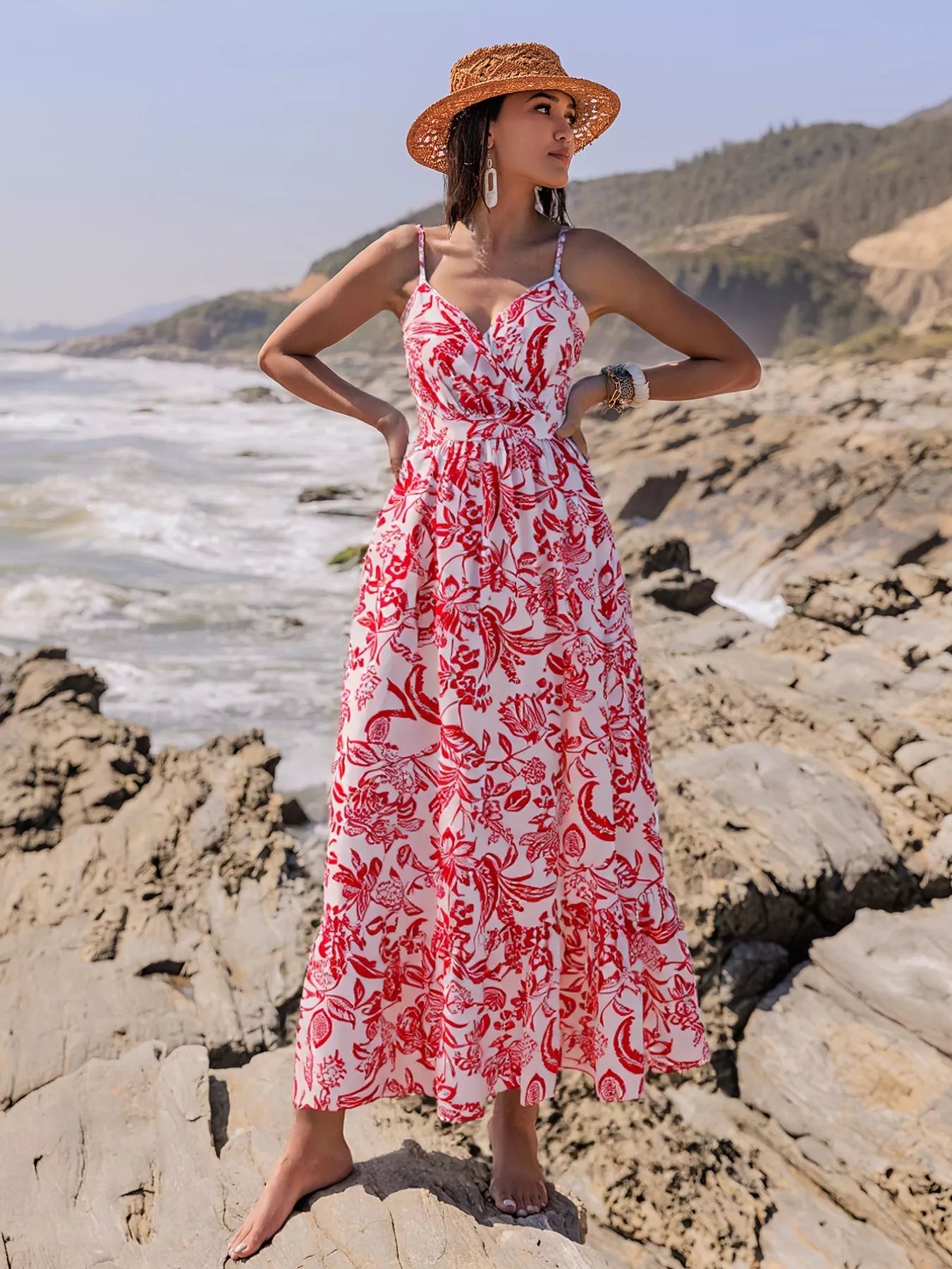 Printed Spaghetti Strap Midi Dress - Be Bliss Boutique