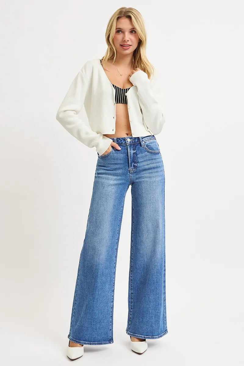 RISEN Full Size High Rise Wide Leg Jeans Plus Size -  Be Bliss Boutique