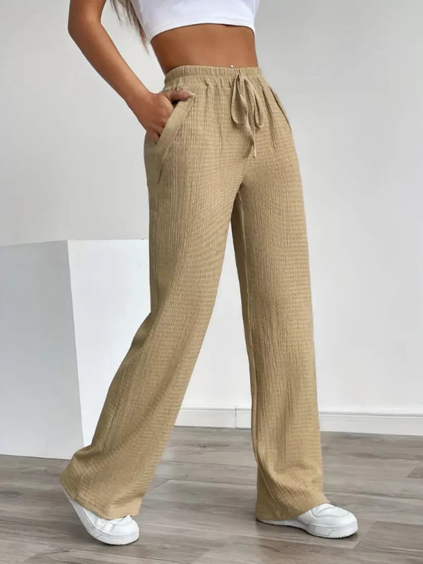 Texture Wide Leg Pants -  Be Bliss Boutique