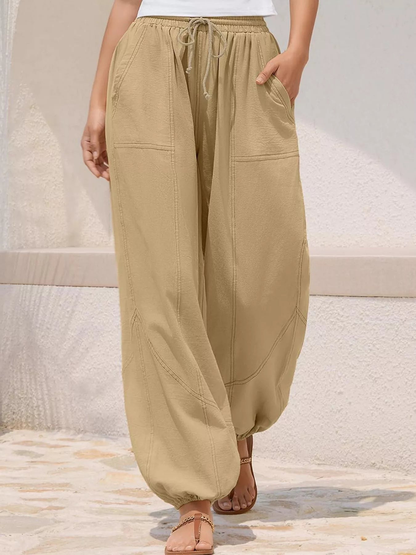 Wide Leg Drawstring Pants -  Be Bliss Boutique
